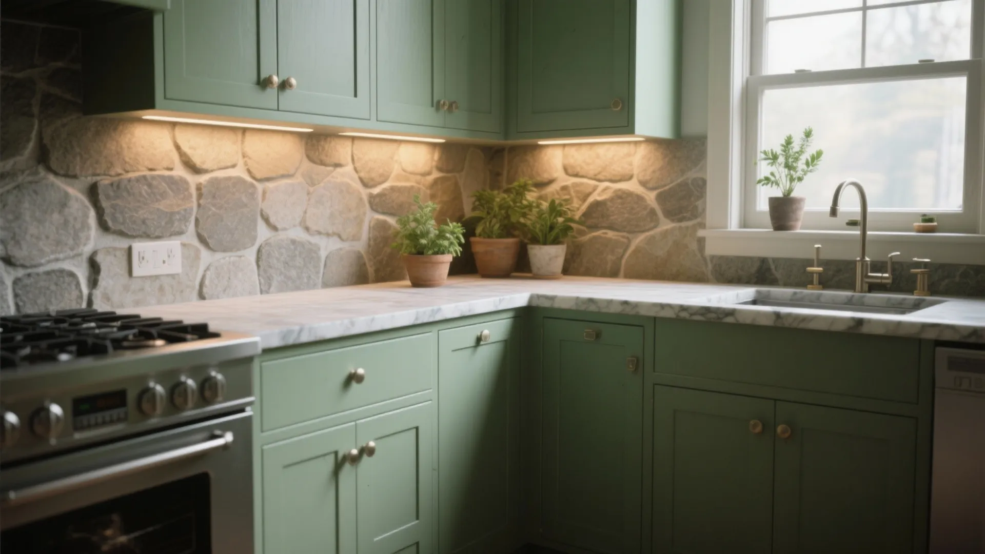 5. Nature-Inspired Green + Stone