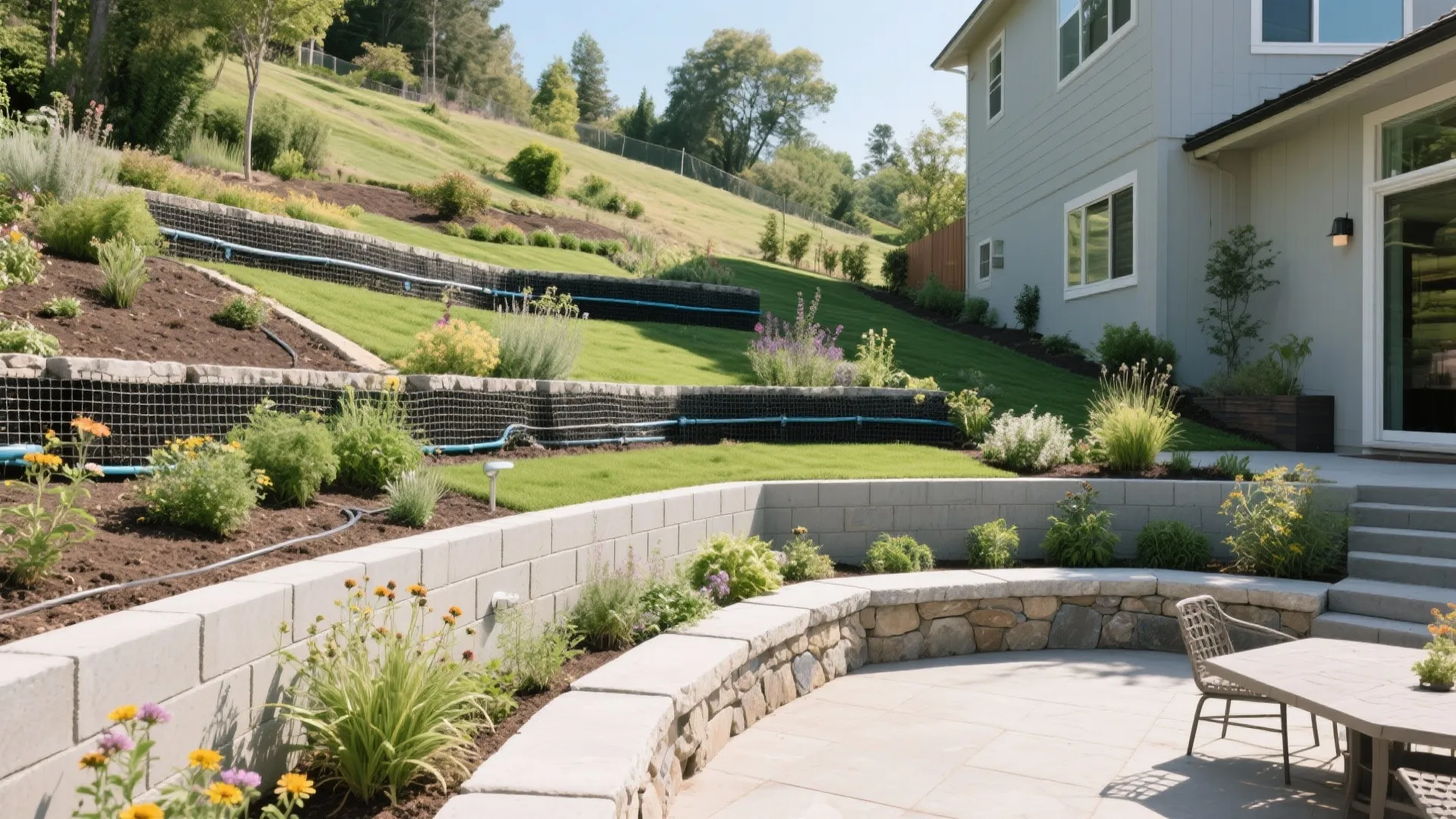 Green Terraced Wall with Planter Bands