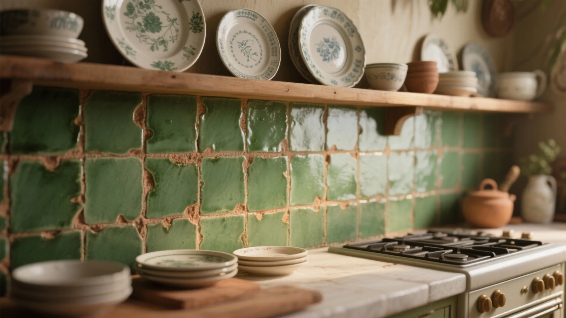 5. Reclaimed-Style Green Terracotta for Warmth