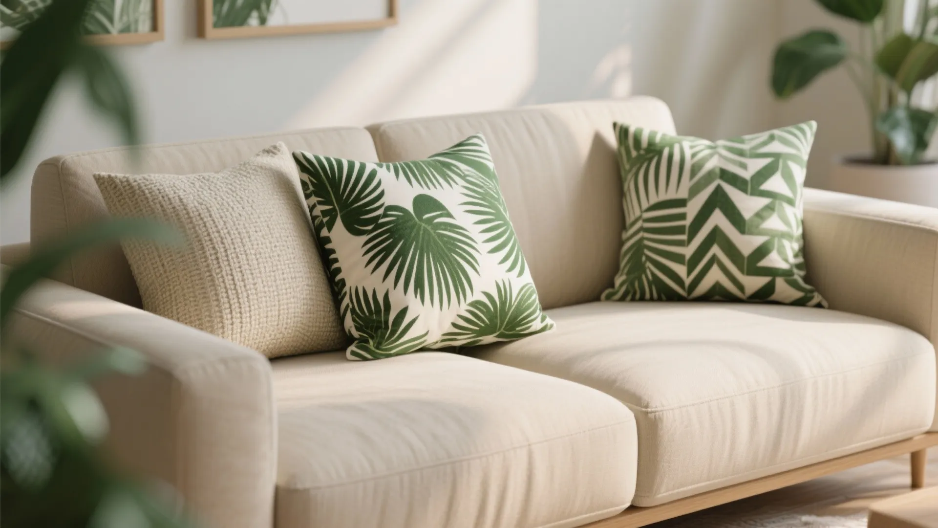 8. Green Patterned Throw Pillows