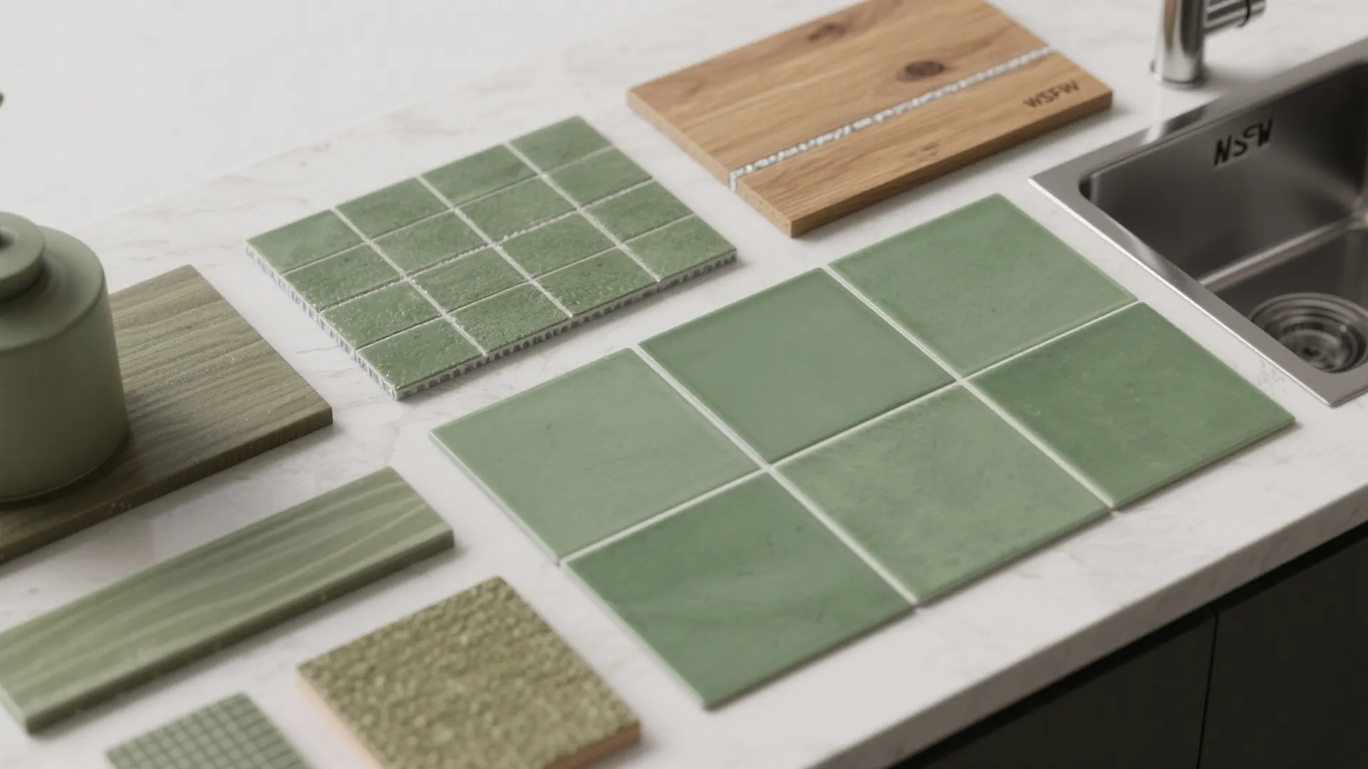 Durable green tiles and solid worktops
