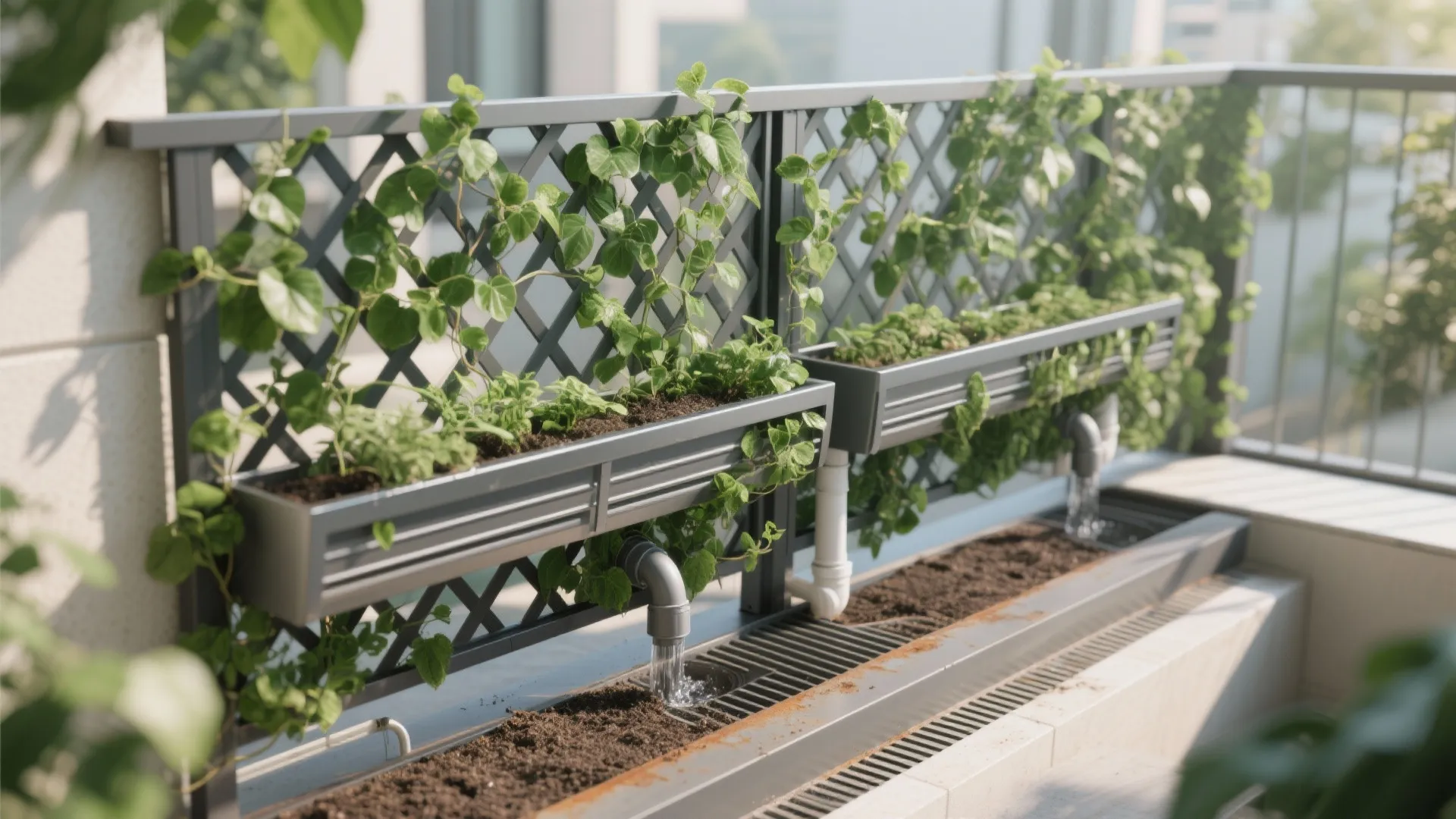 4) Green Trellis Grill with Planter Rail