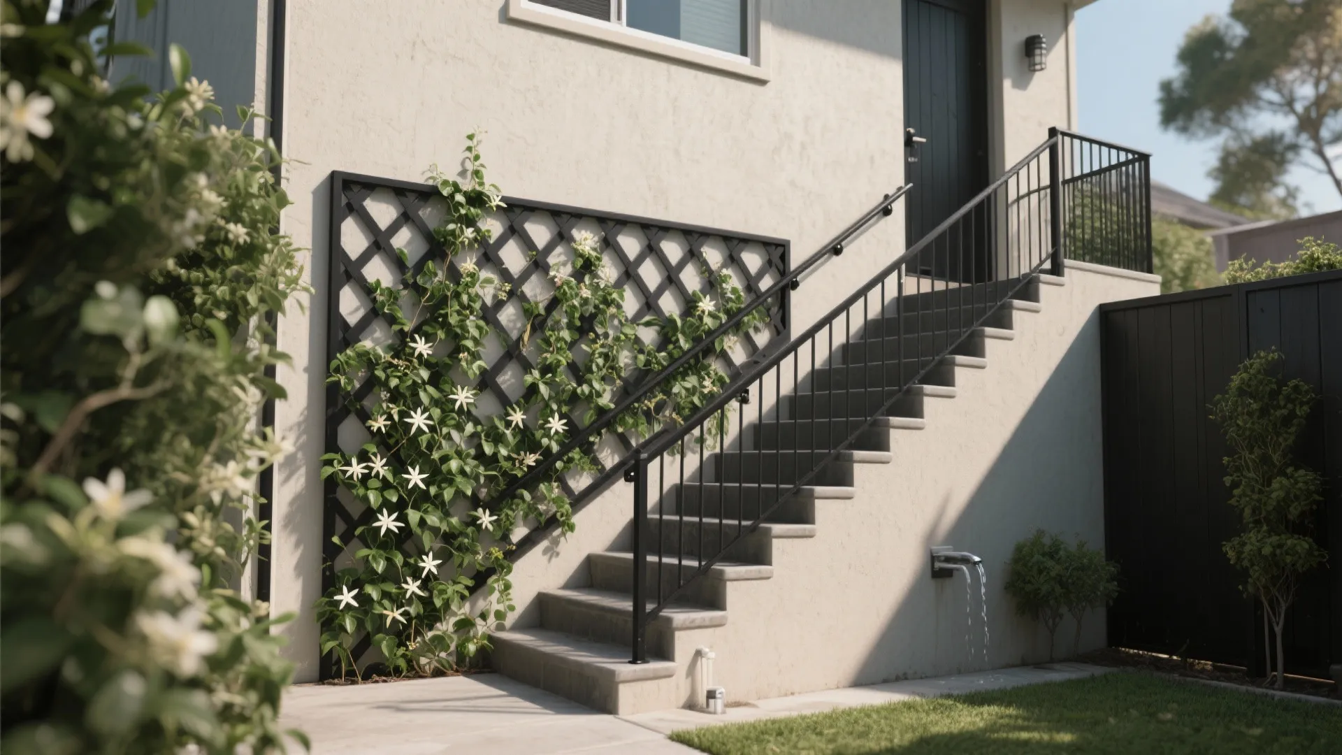 Green walls and trellis for stair façades