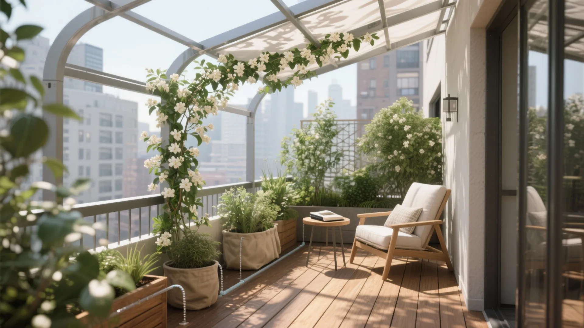 Green trellis canopies that cool and calm