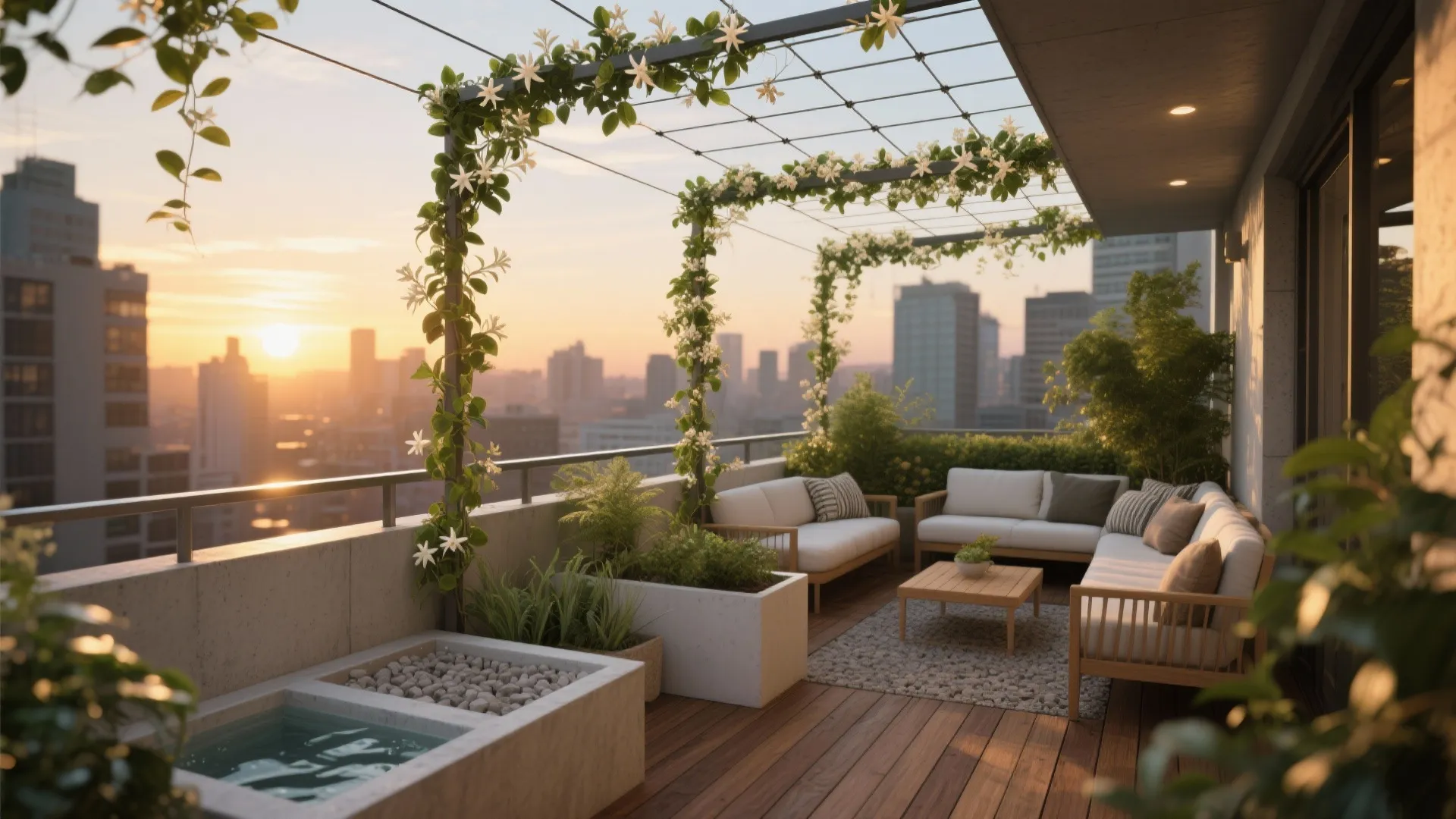 Green Trellis Roof with Climbing Plants