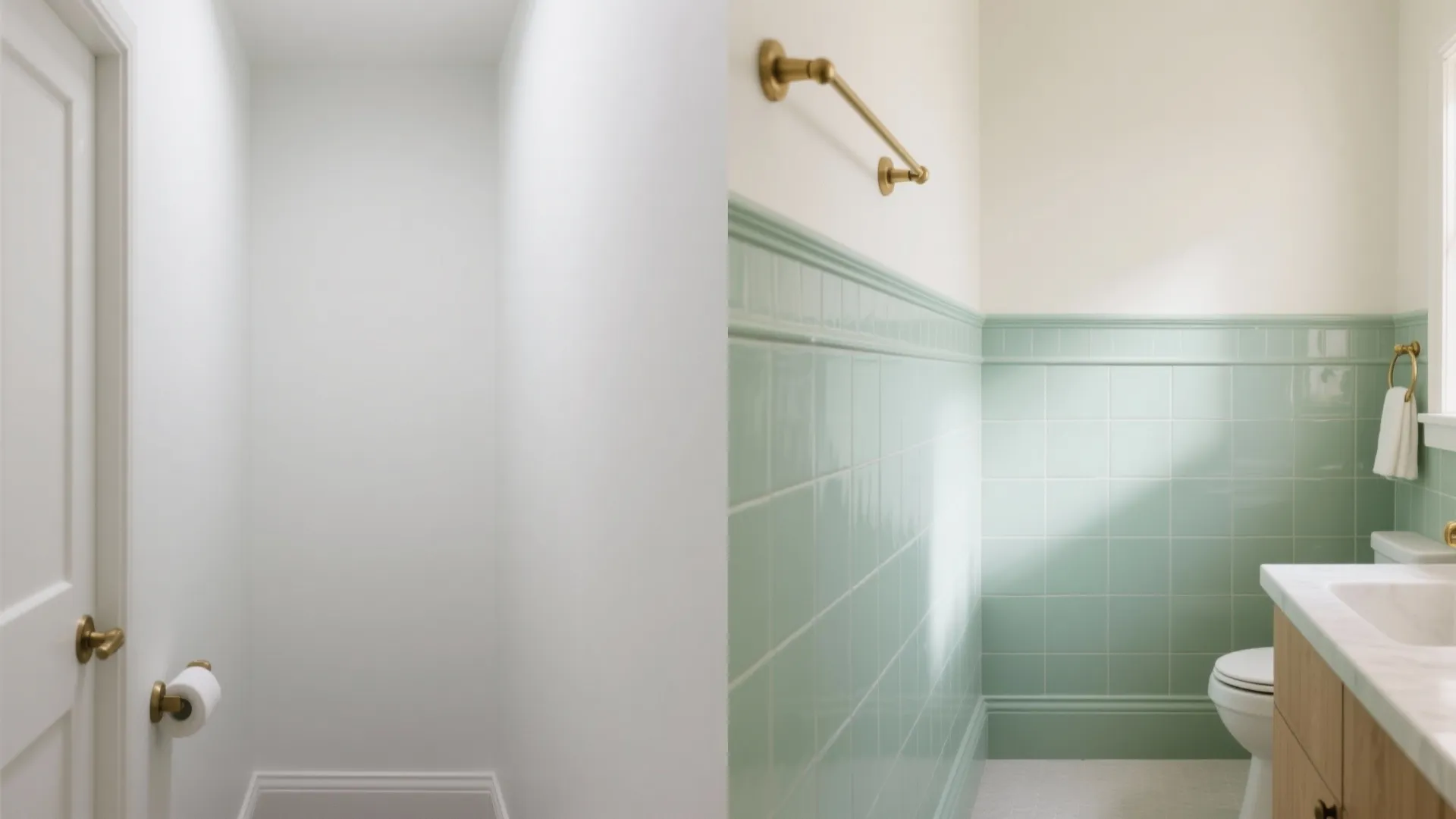 Half-height green wainscot + warm white walls