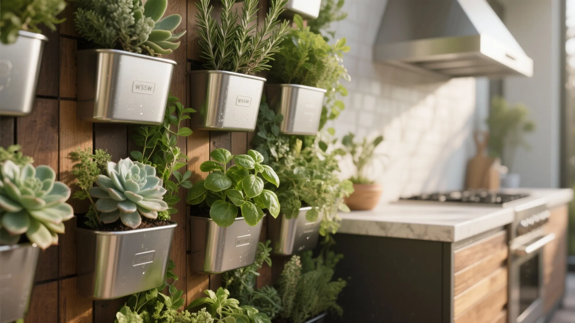 5. Green Wall, Vertical Herbs, and Durable Materials