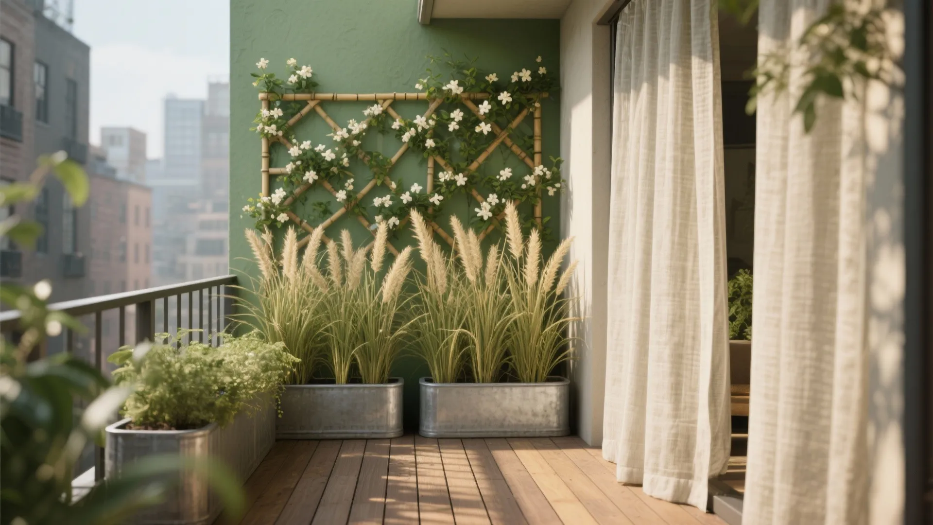 5) Green Wall + Curtain Combo for Soft Privacy