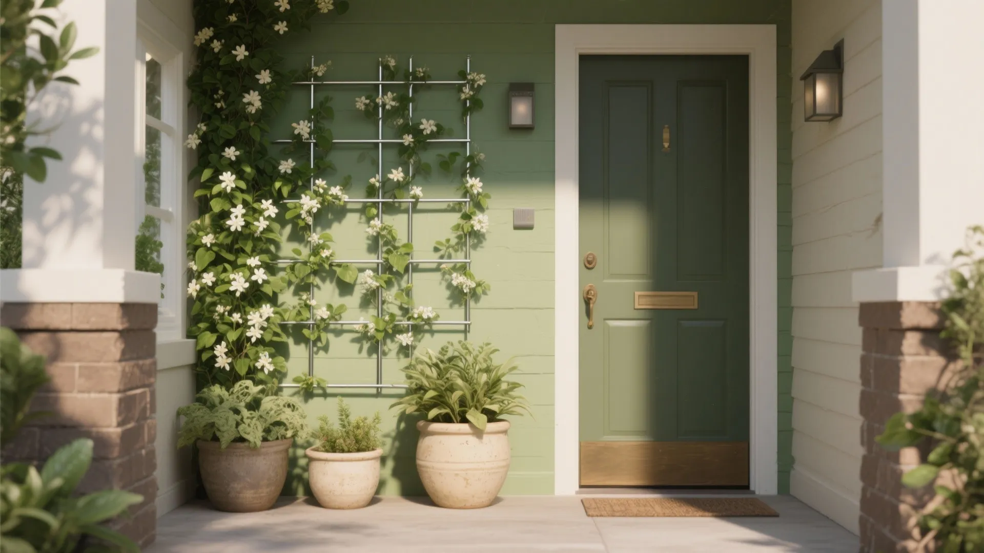 Green Wall, Climbers, and Layered Planters
