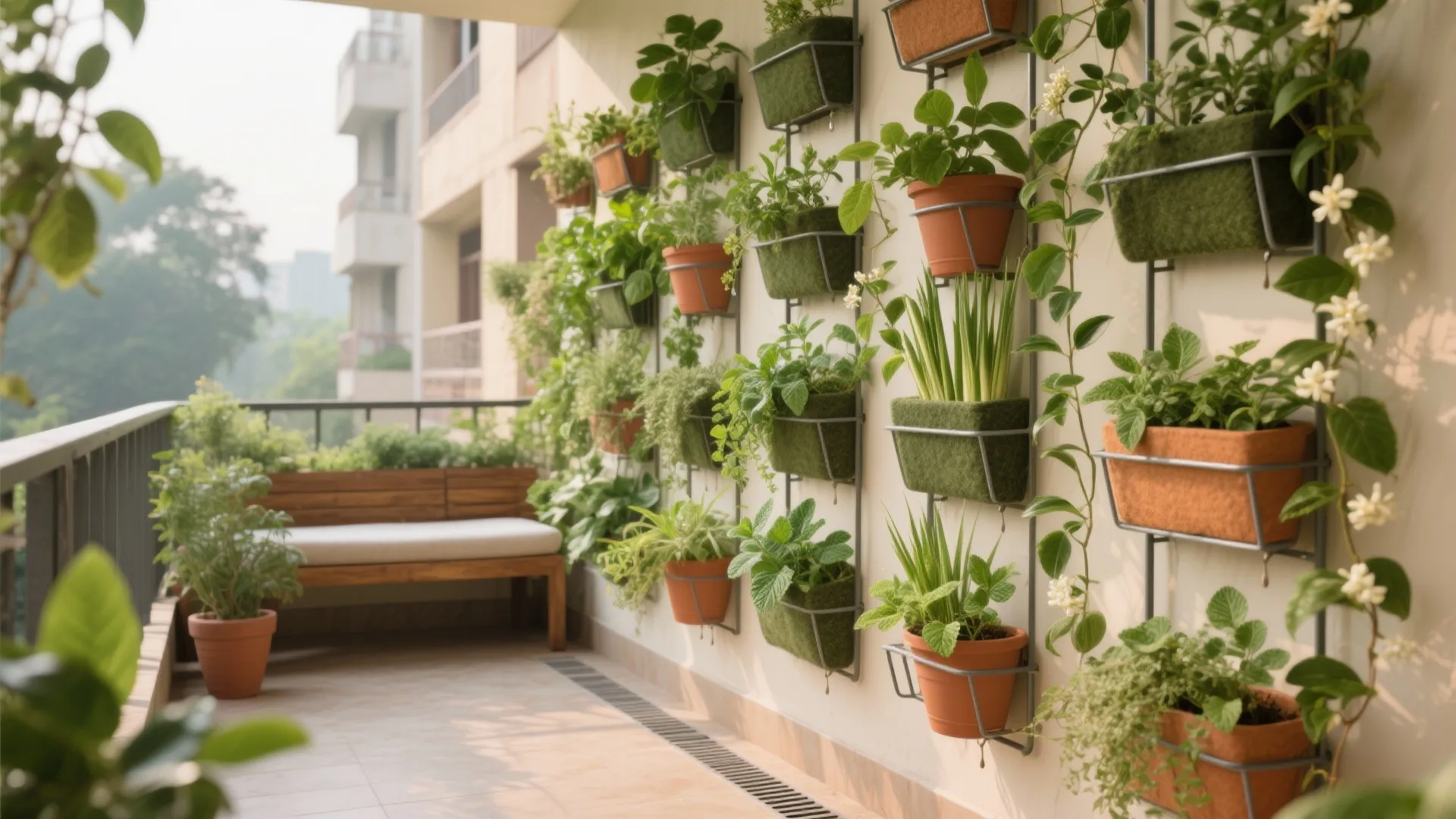 Vertical Green Wall with Native Herbs and Climbers