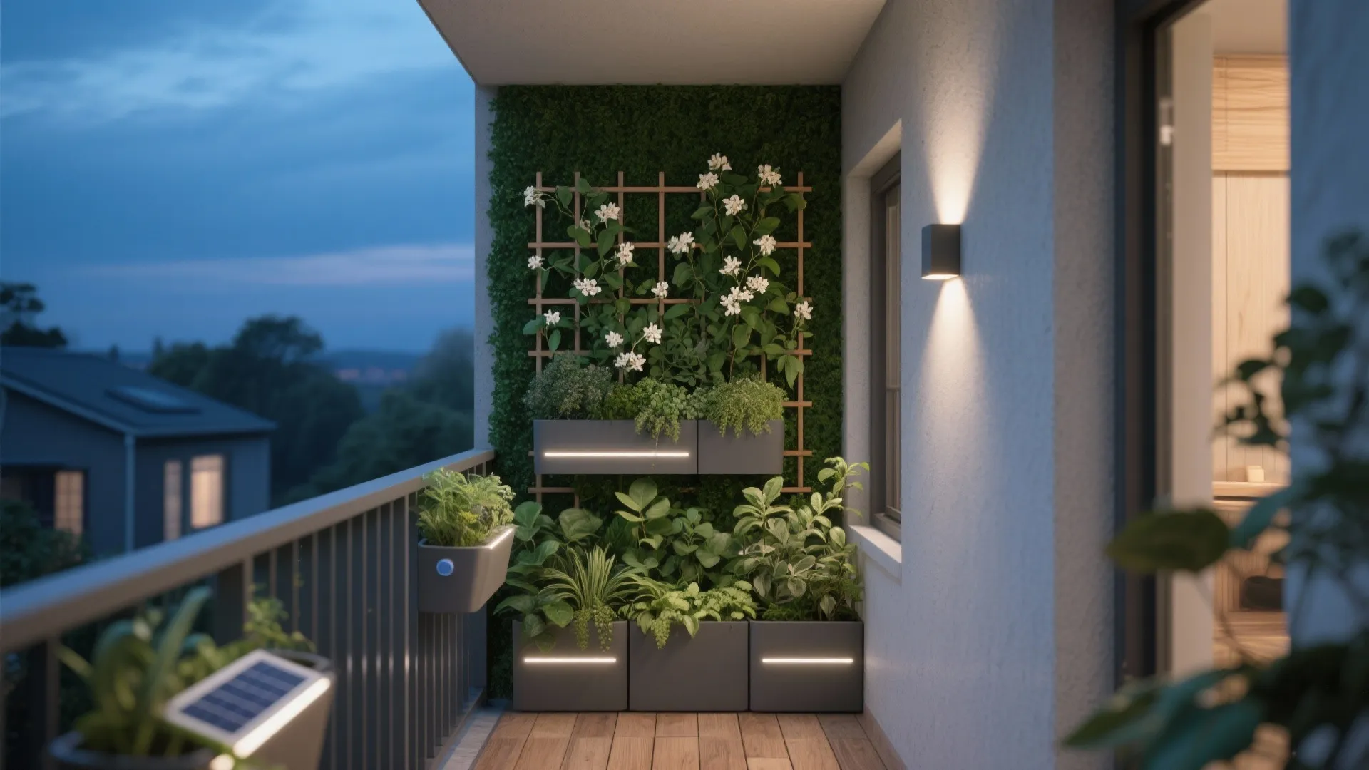 5) Vertical green wall and smart, low-glare lighting