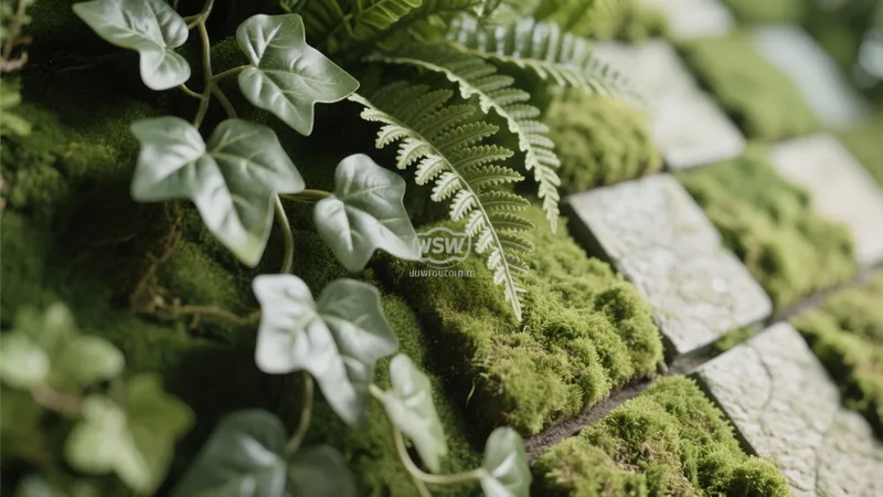 Green Moss Wall Design with Ivy and Fern