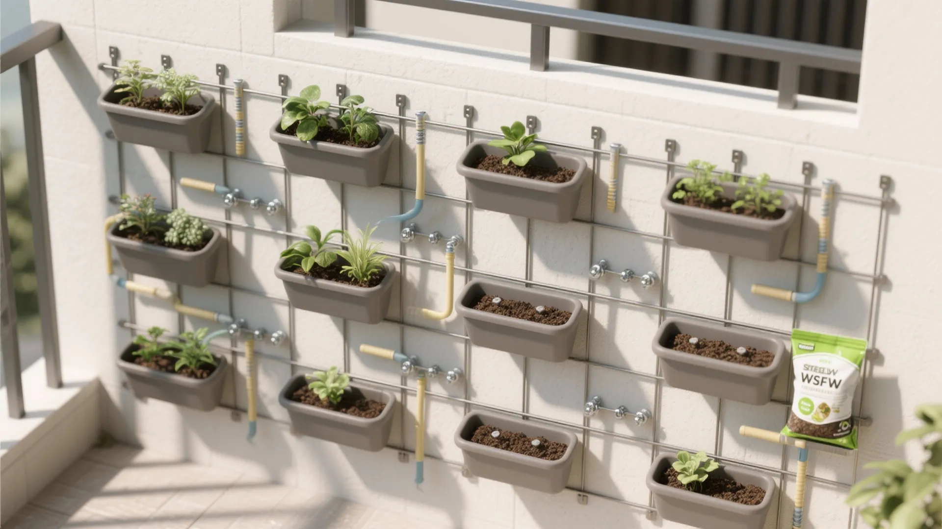 Vertical Green Wall: Modular Planters and Drip Irrigation