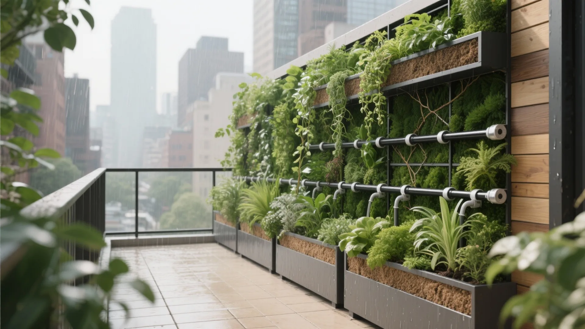 Vertical Green Walls and Rail Planters for Biophilic Comfort