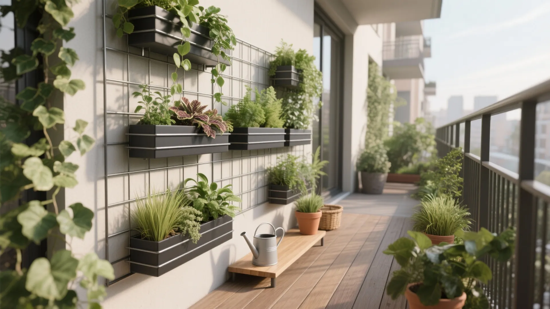 Vertical Green Wall + Rail Planters