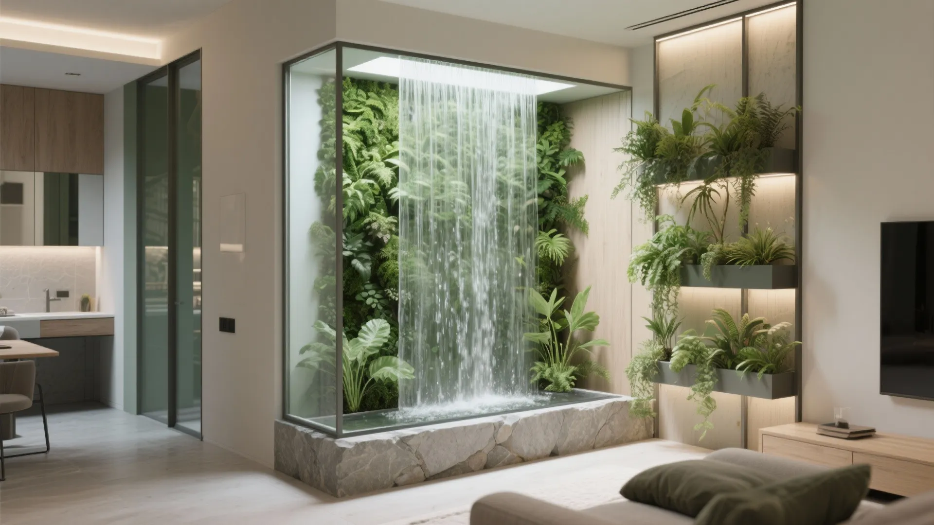 Biophilic Blend: A Green Wall with a Water Veil