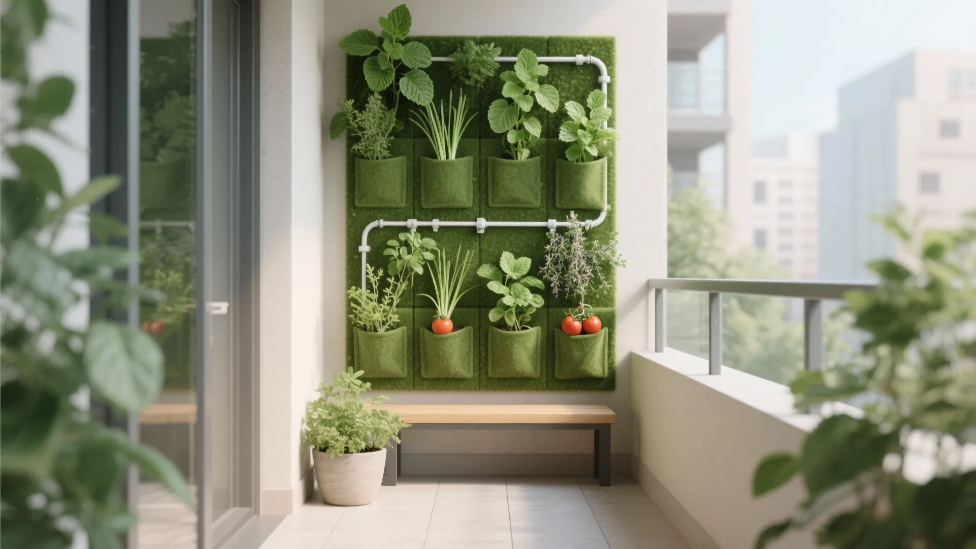 Green wall and edible planters for a micro garden