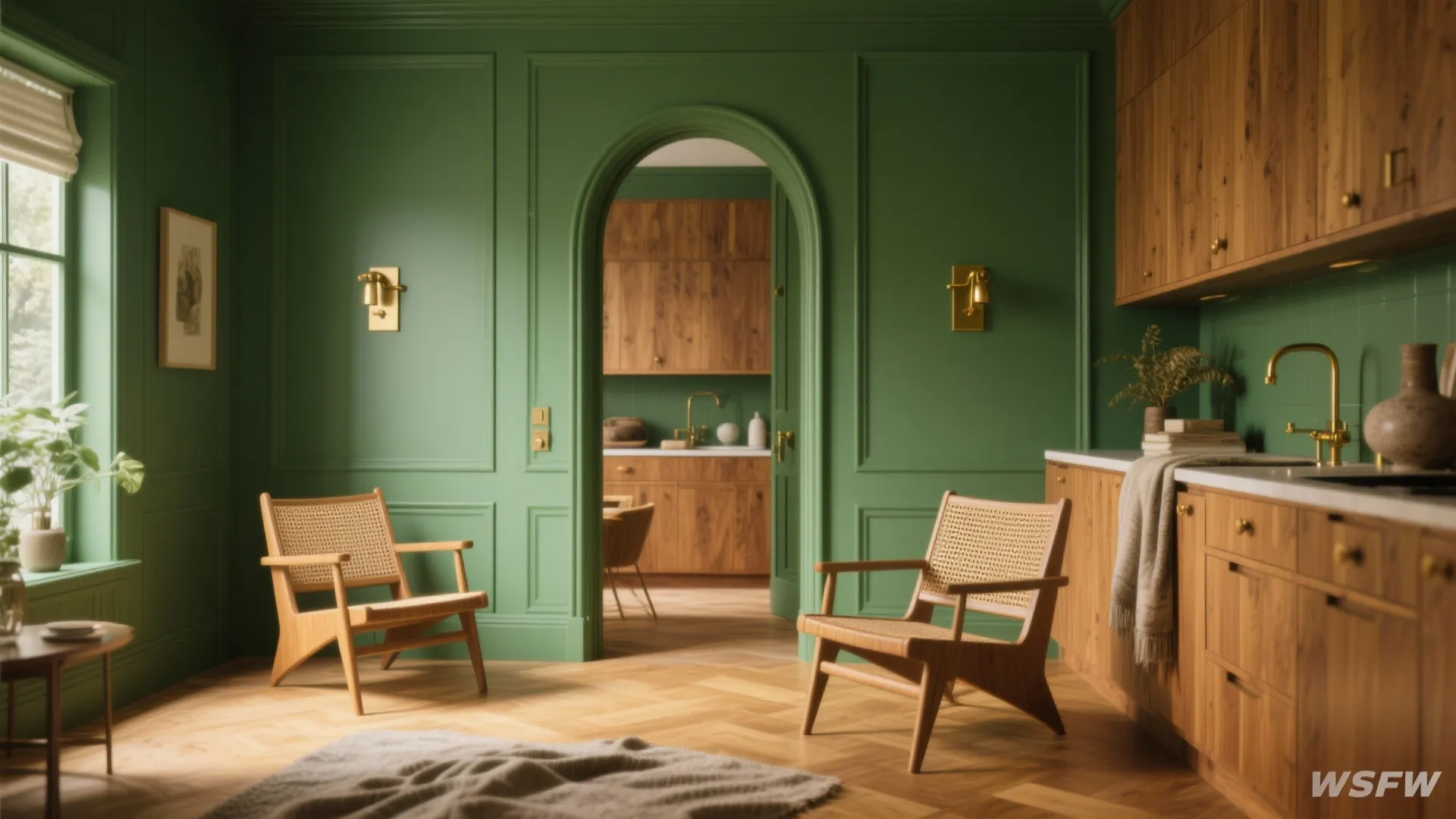 5. Pair green with warm metals and wood for balance