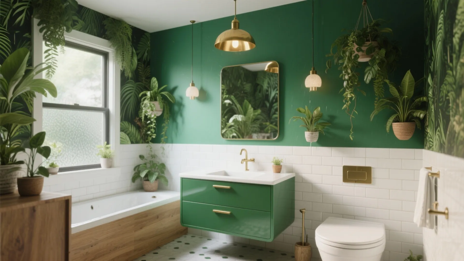 Green Bathroom Ideas: 5 Fresh Looks: How to use green with white tiles to create small bathroom magic