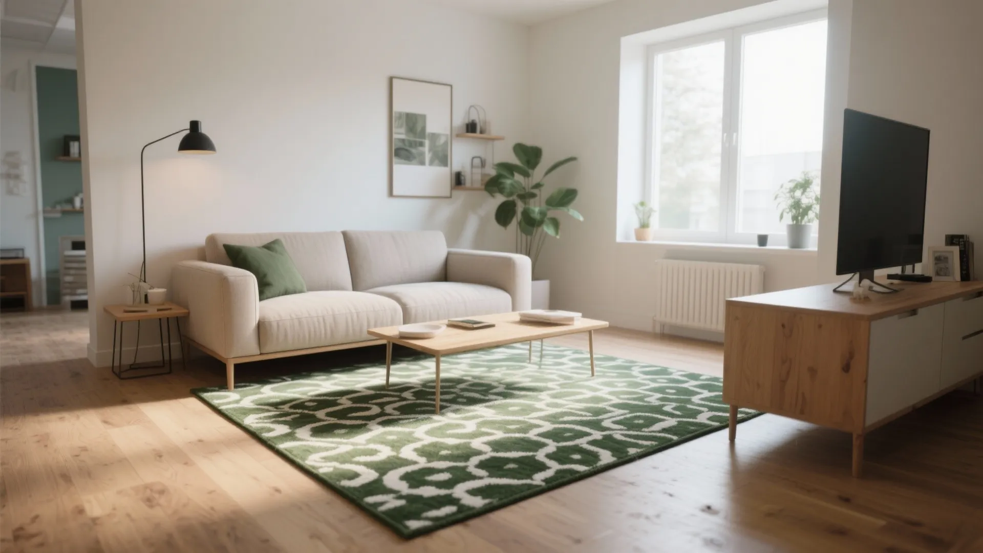 4. Green and White Area Rug