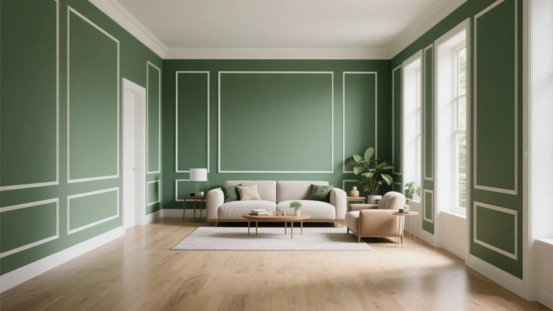 5. Green Walls with White Trim