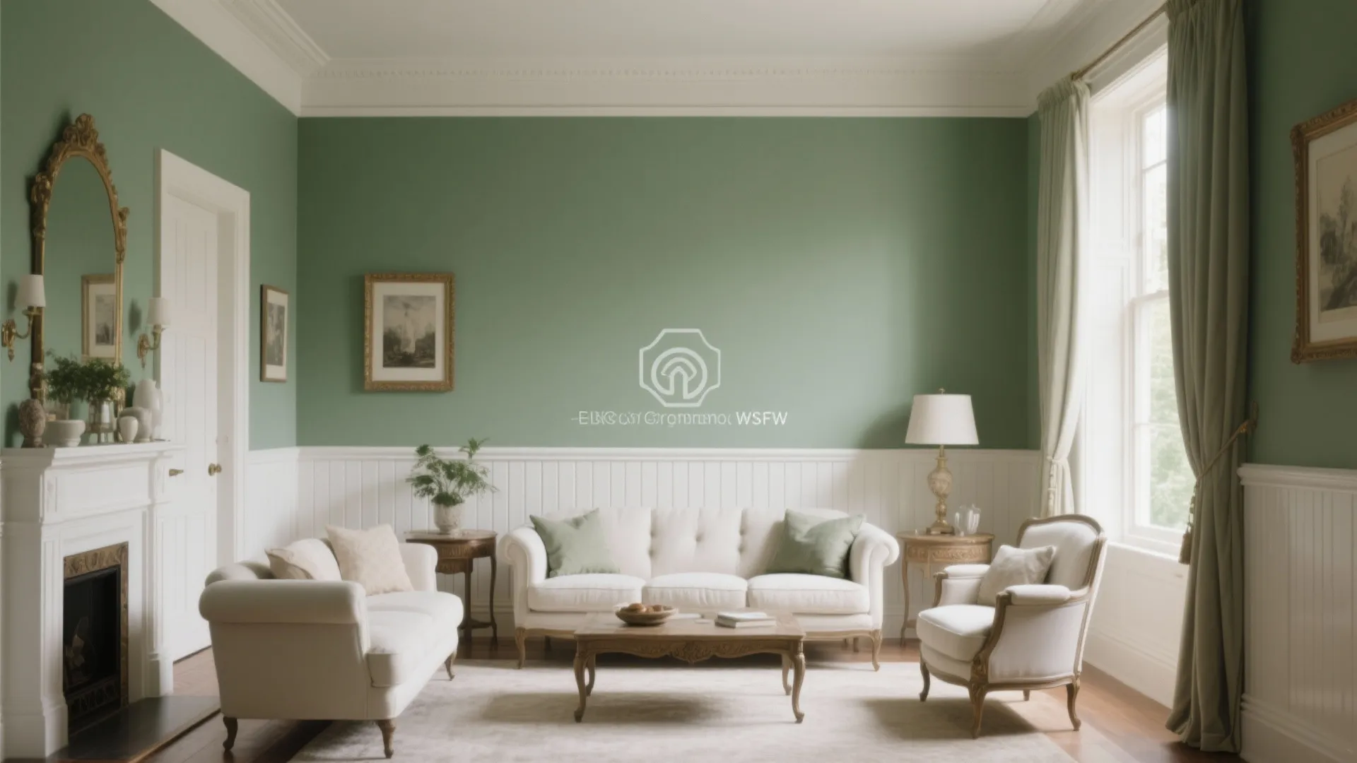 Wainscoting in White, Upper Walls in Green