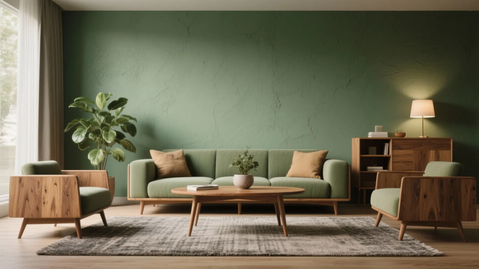 3. Green and Natural Wood Pairing