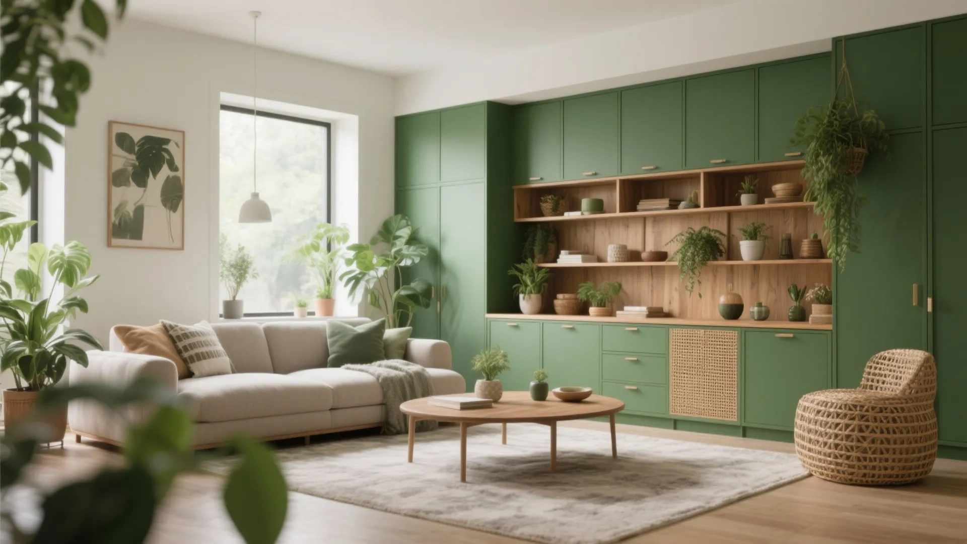 9. Green and Wood Combination for Warmth