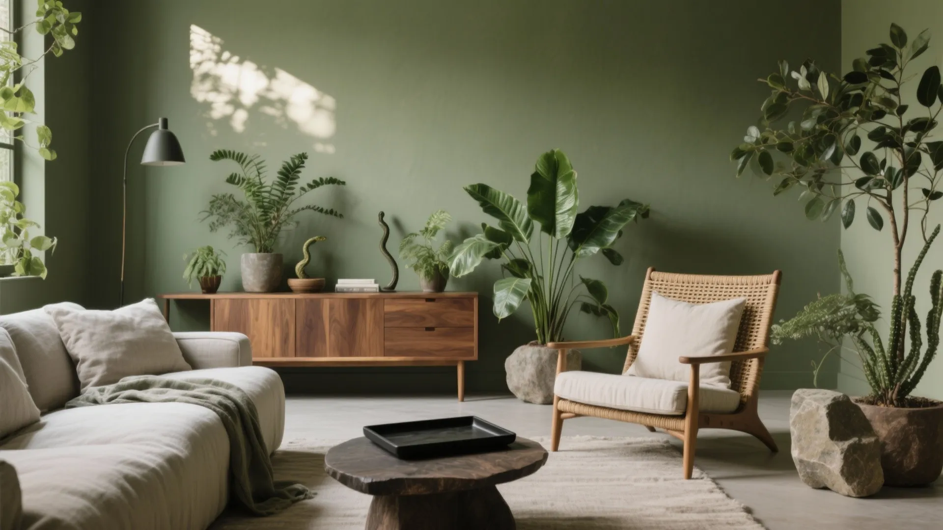 Earthy Biophilic Greens with Natural Woods