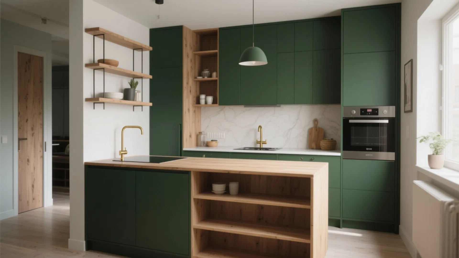 3. Green + Wood: Scandinavian Calm