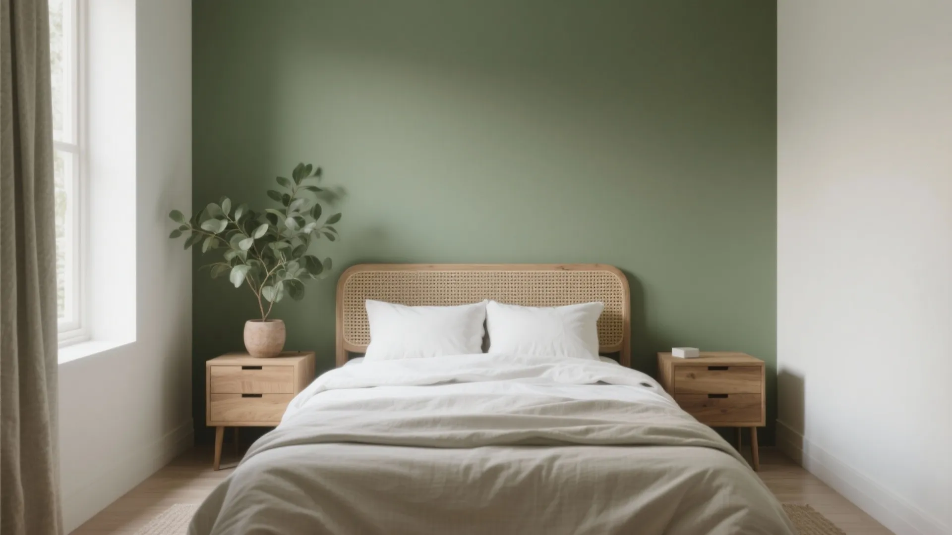 Muted Green with Natural Wood Tones