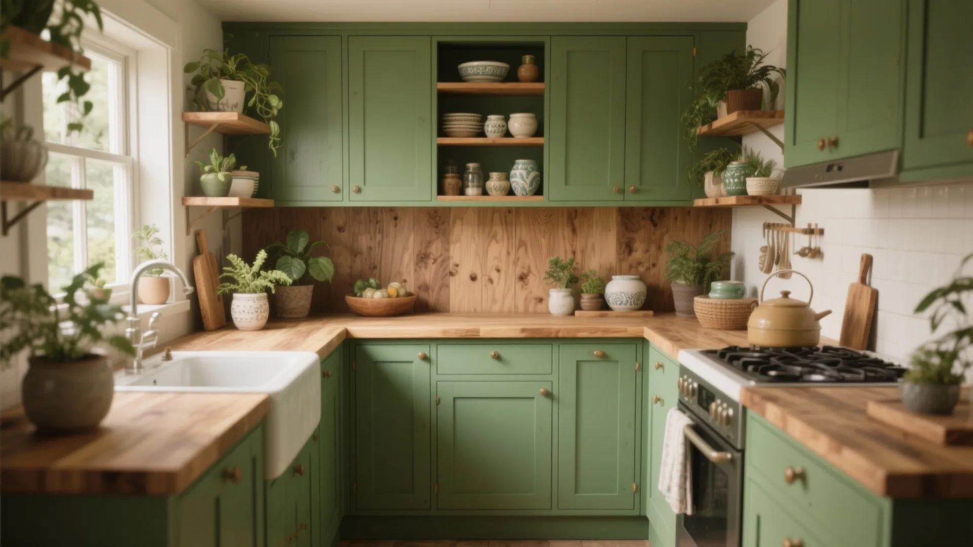 5. Green with Natural Wood for Warmth