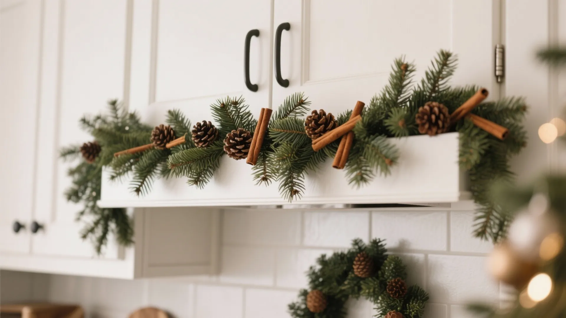3. Seasonal Greenery Above Cabinets