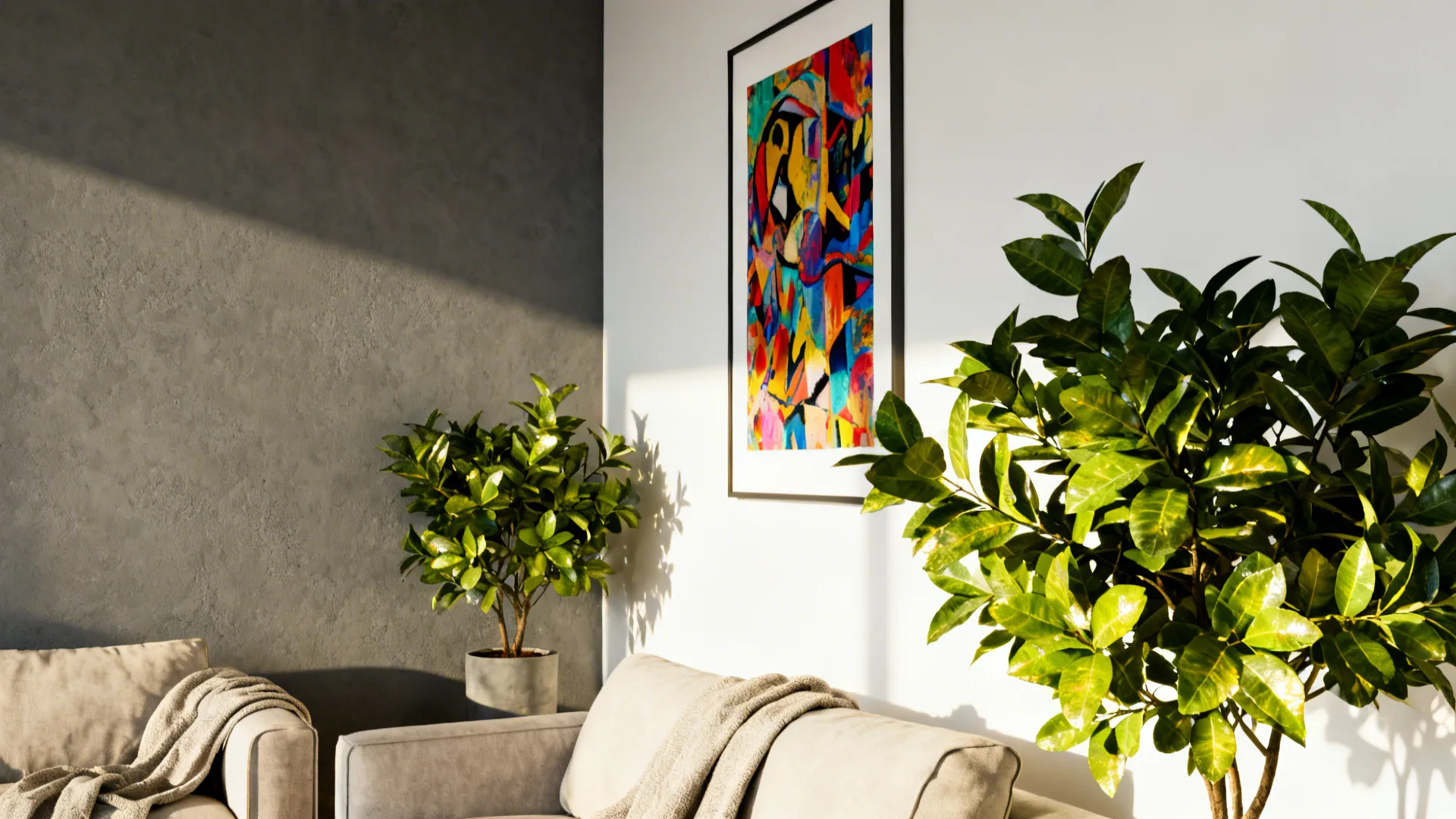 5. Greenery and Art as Accent Color