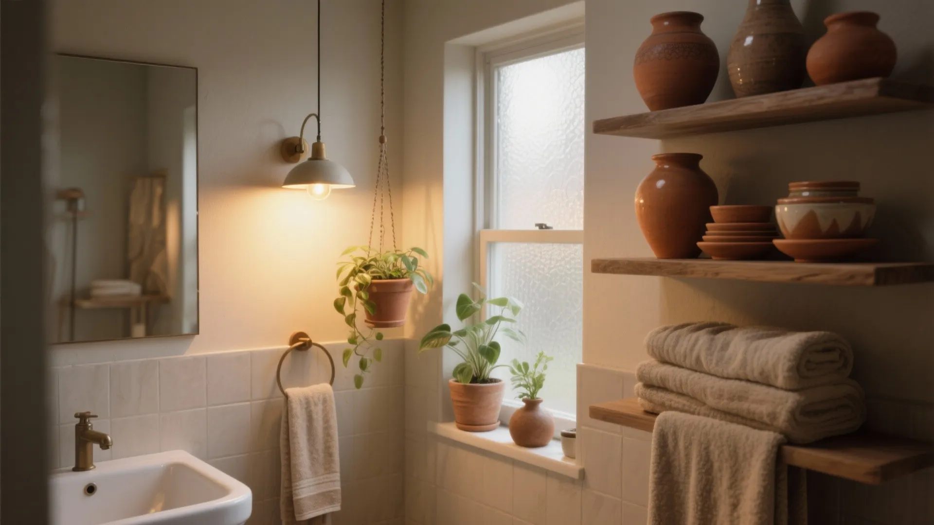 5. Greenery, ceramics and layered lighting