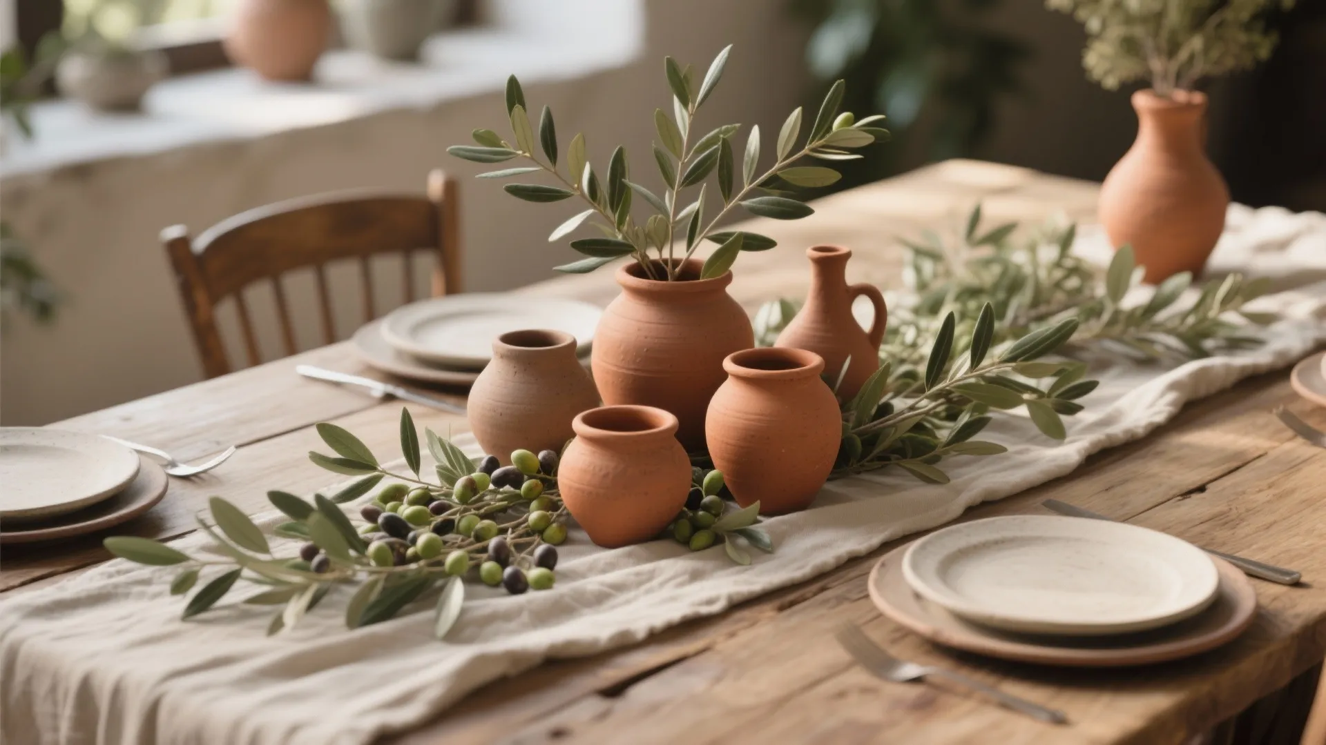 Natural Greenery and Clay Pottery