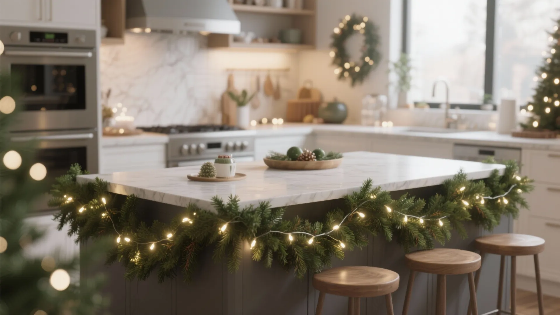 1. Layered Greenery and Fairy Lights