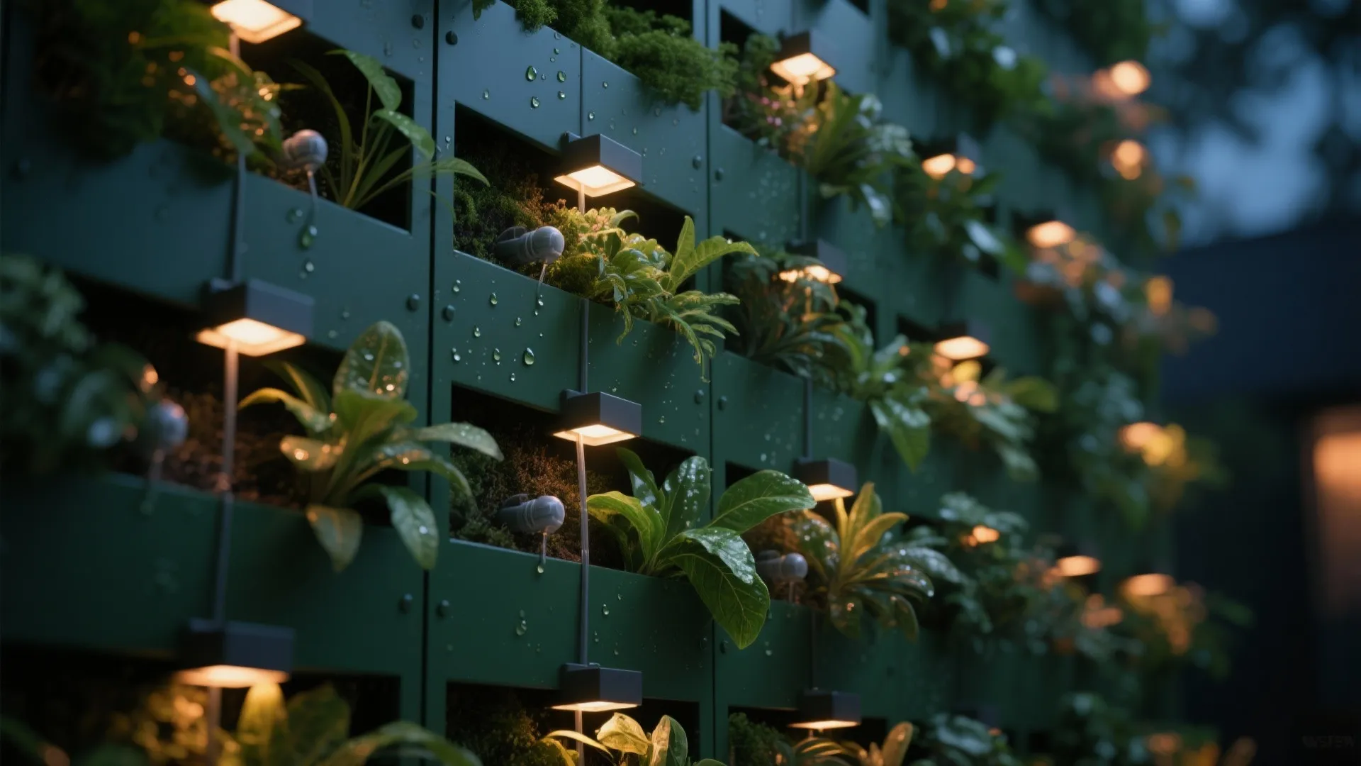 Vertical Greenery with Drip Irrigation and Night Lighting