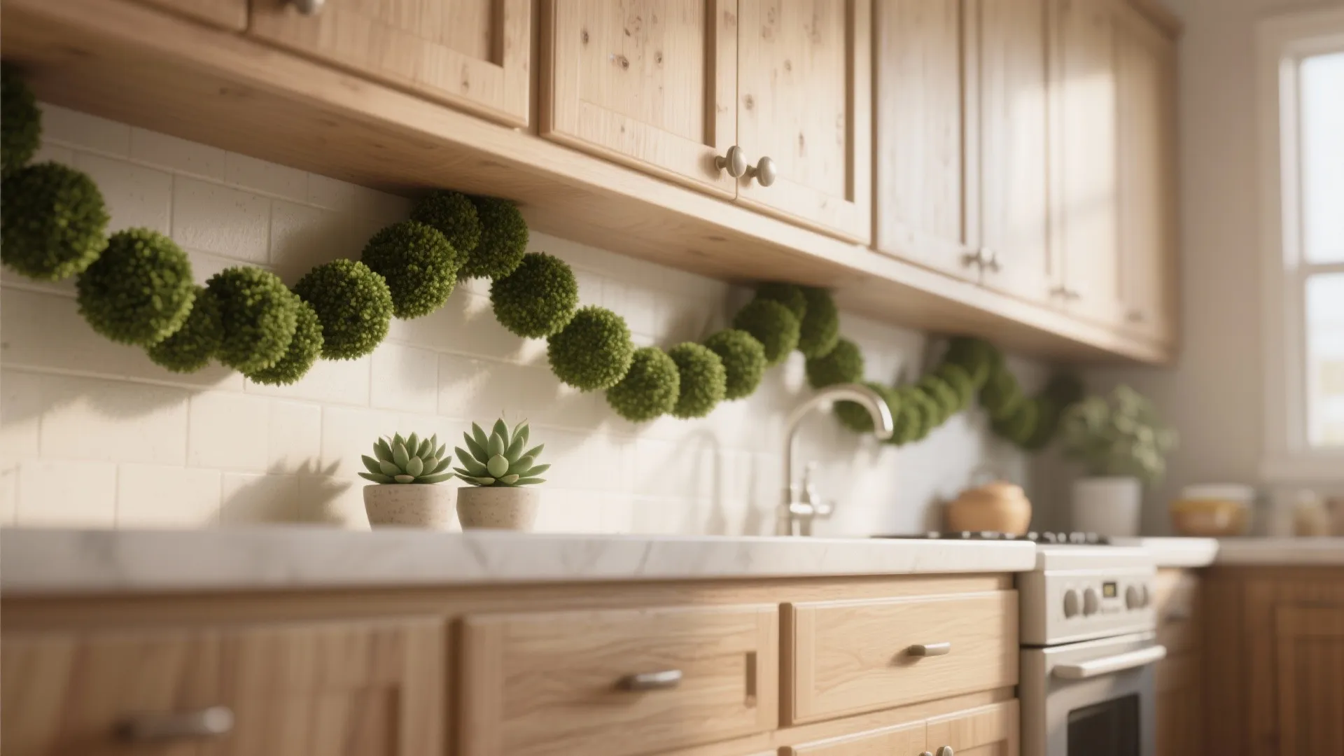 1. Low-profile greenery and faux topiary