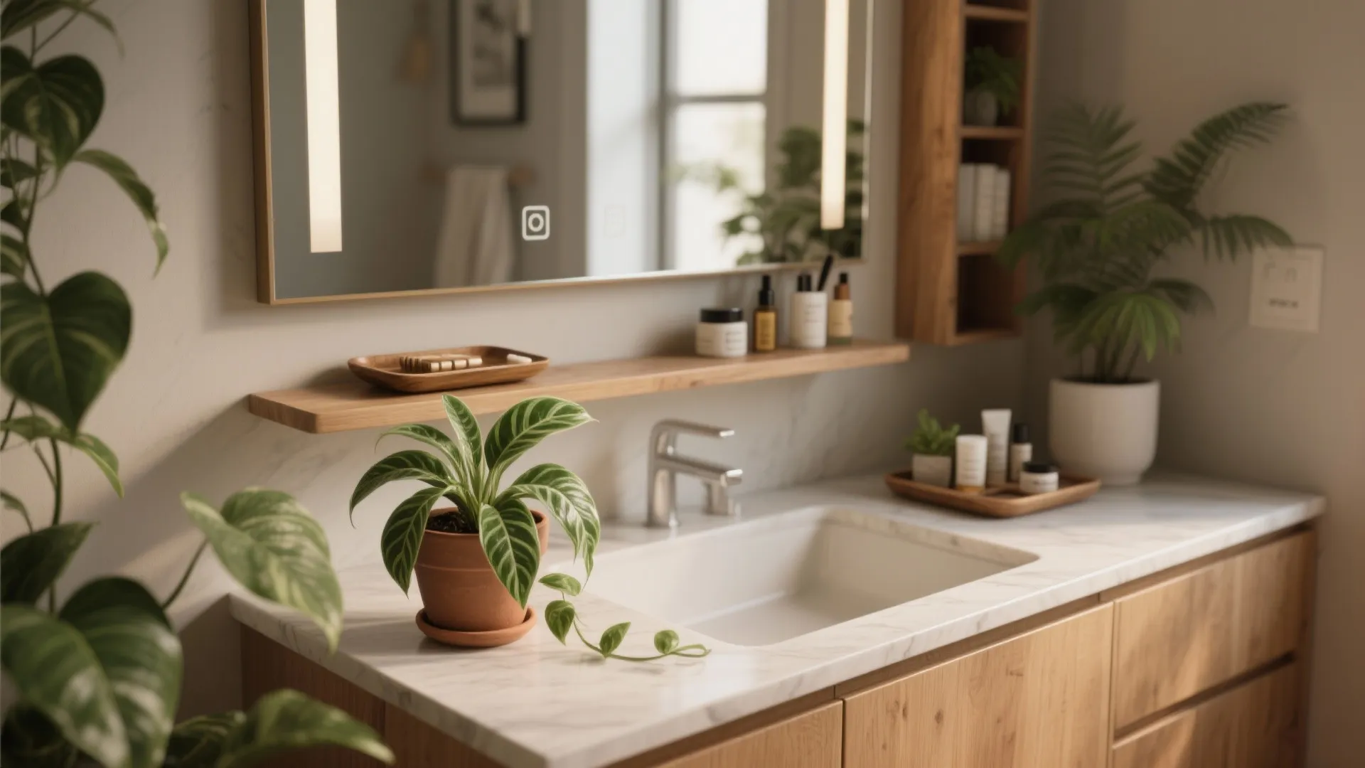 5. Greenery, trays, and smart storage