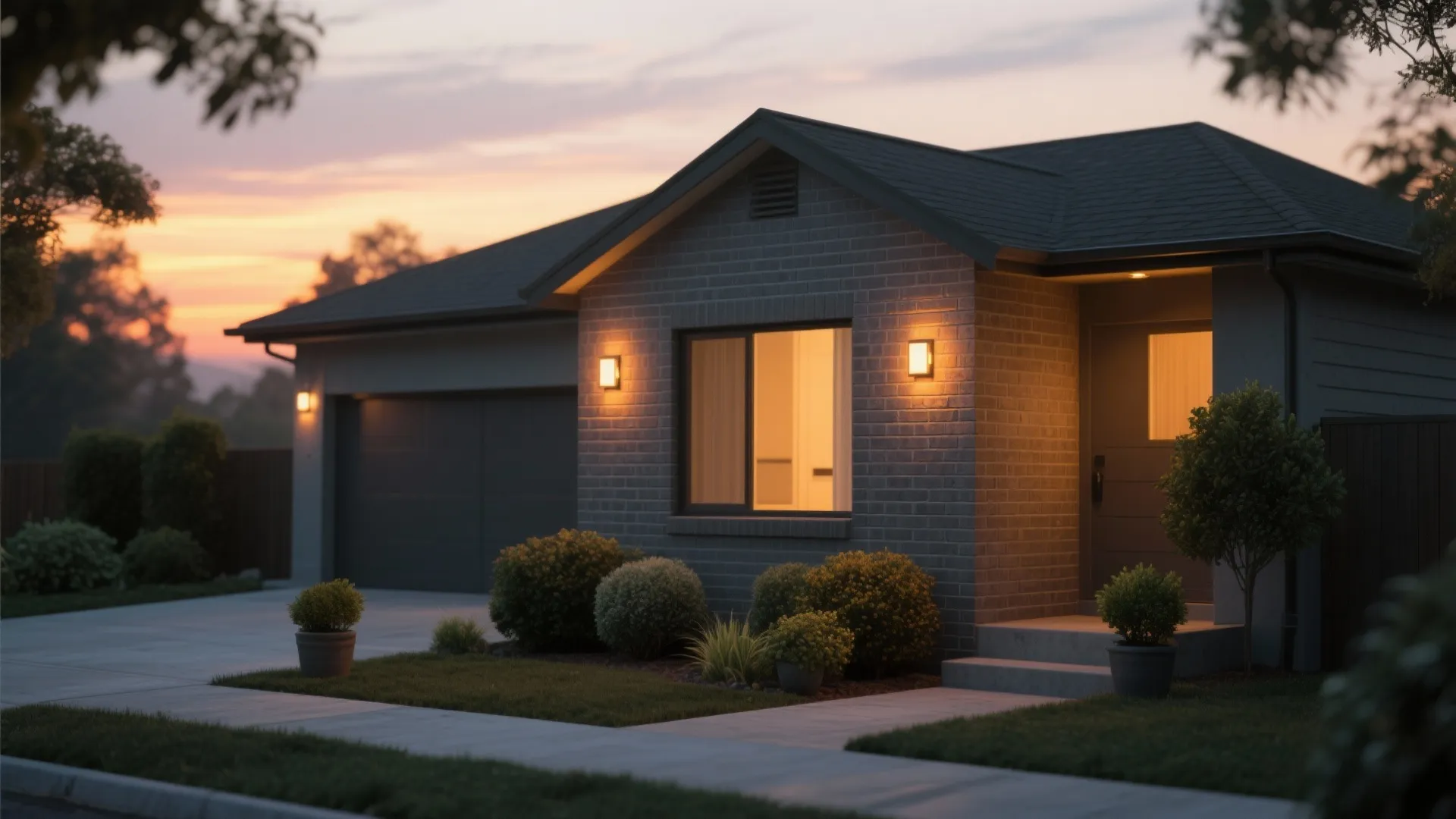 4. Pair Grey Brick with Greenery and Warm Lighting