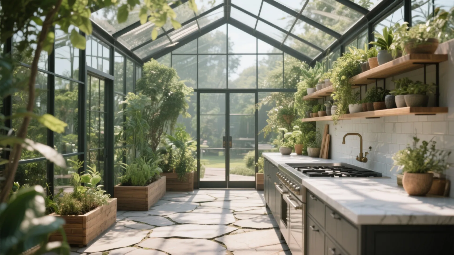 5. Greenhouse-Style Kitchen for Passive Heating