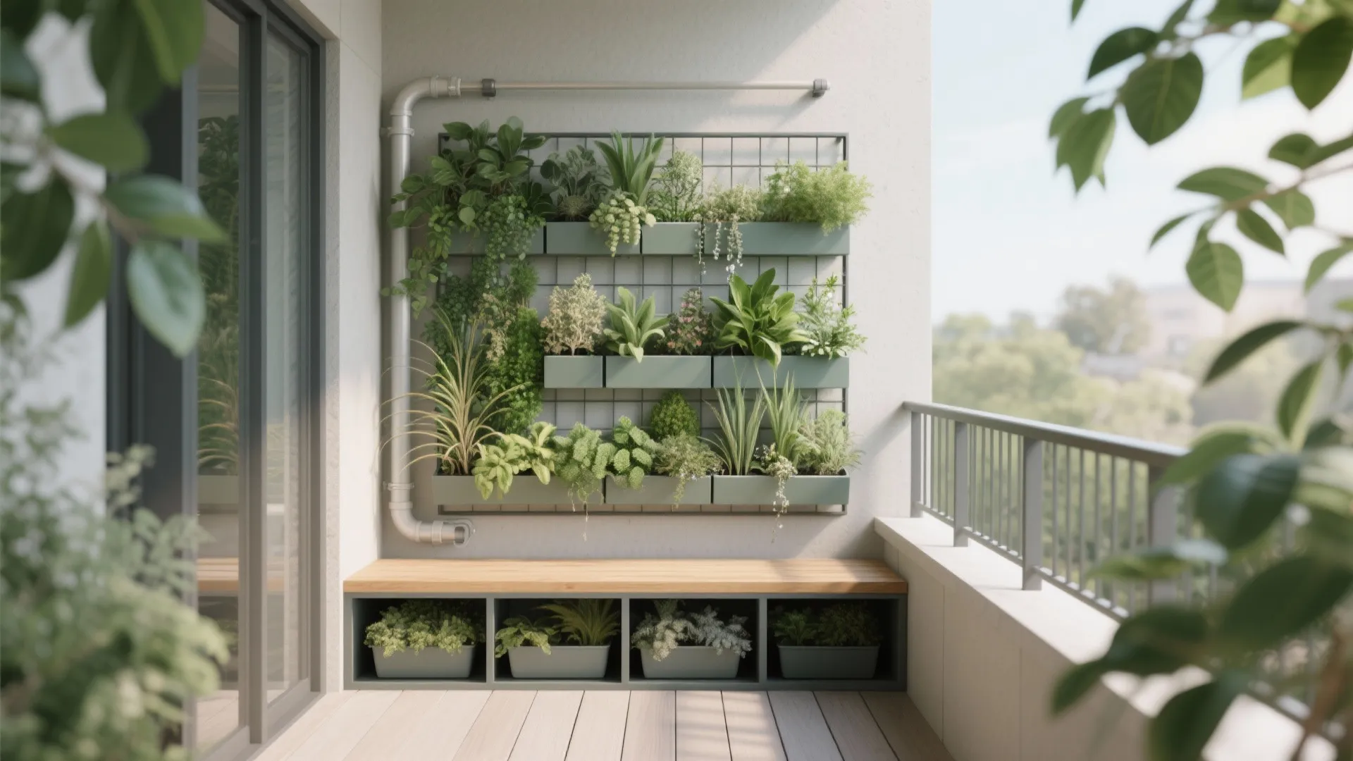 2) Green Wall, Real Calm: Vertical Garden + Slim Storage