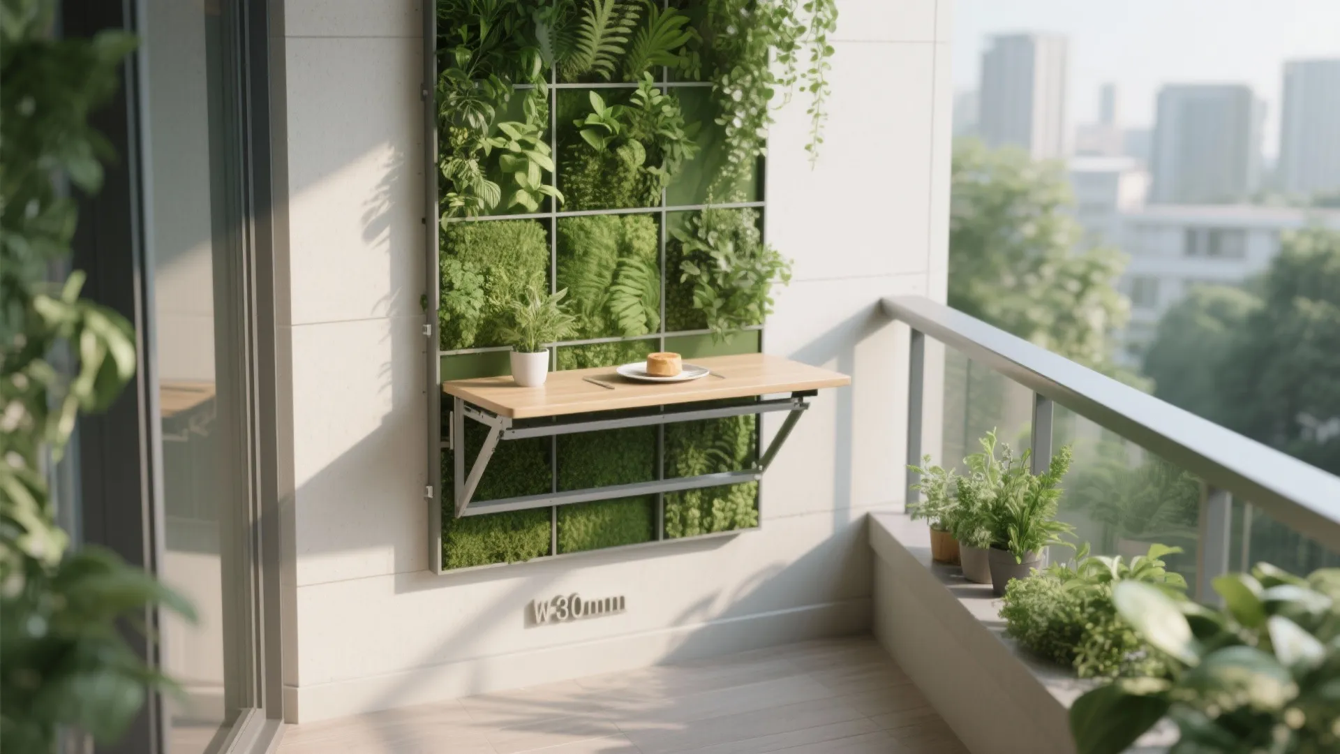 3) Vertical Green Wall + Fold-Down Table