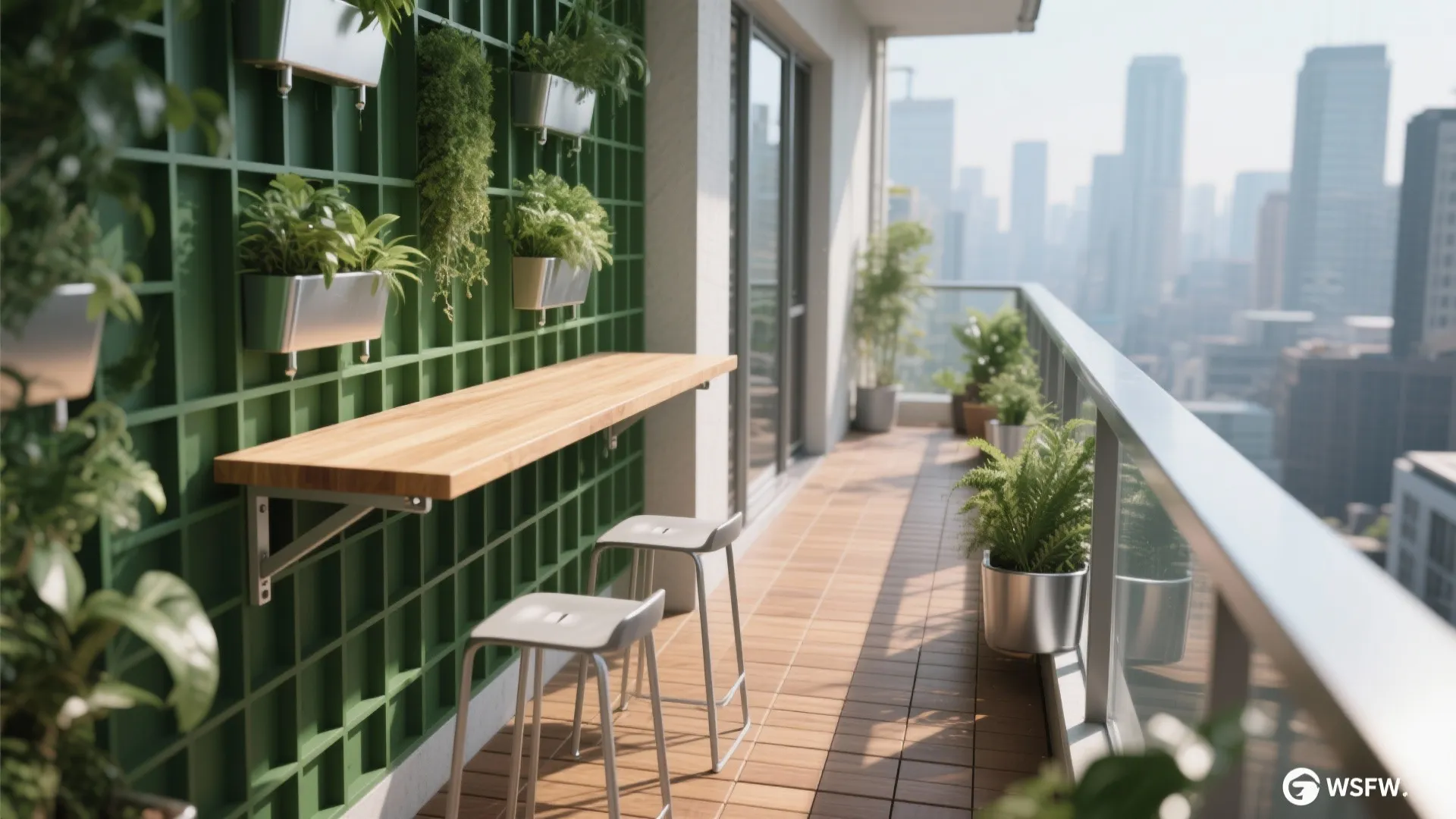 2) Compact Green Wall + Fold-Down Table