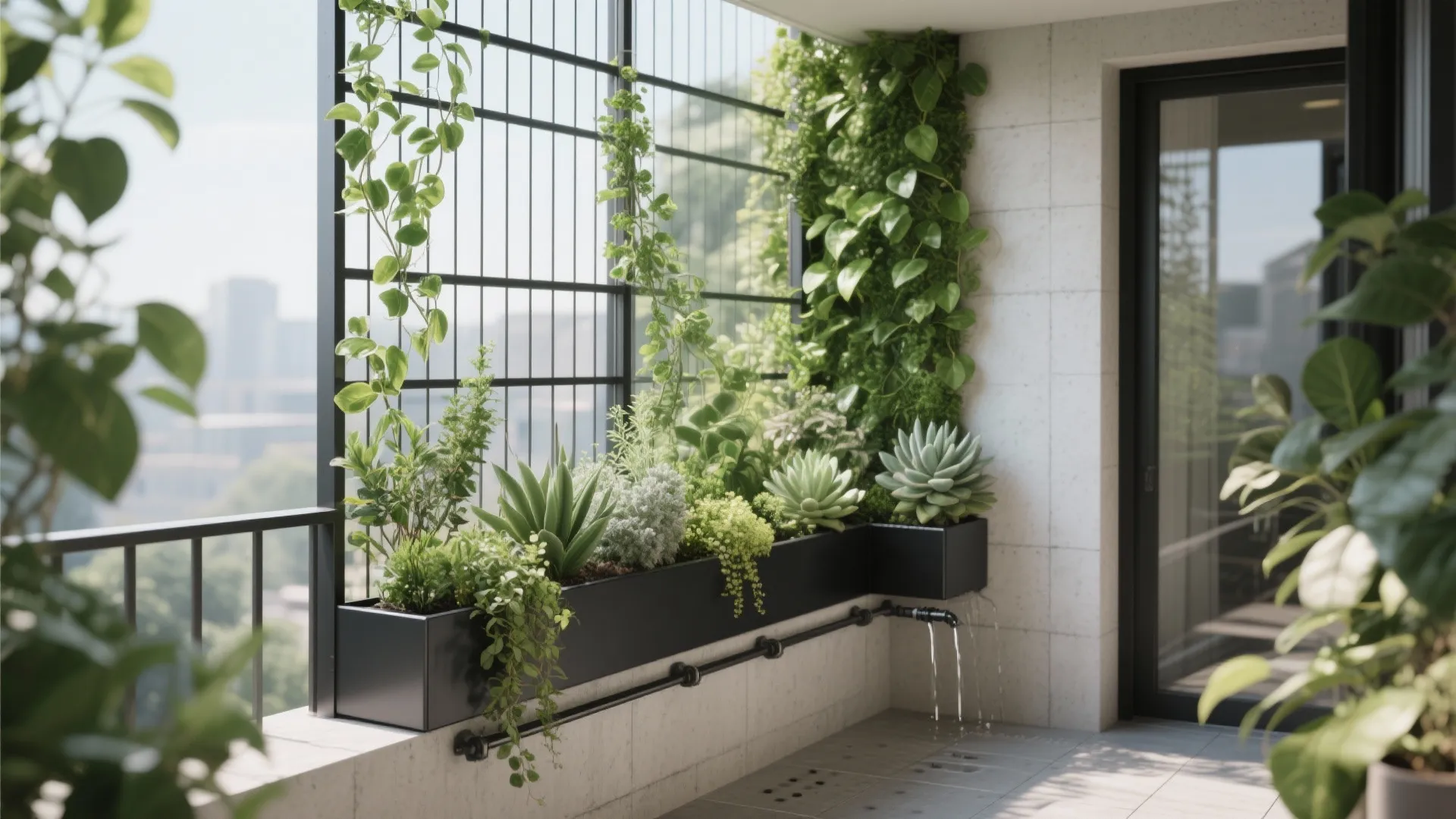Idea 3: Greenwall grills with integrated planters