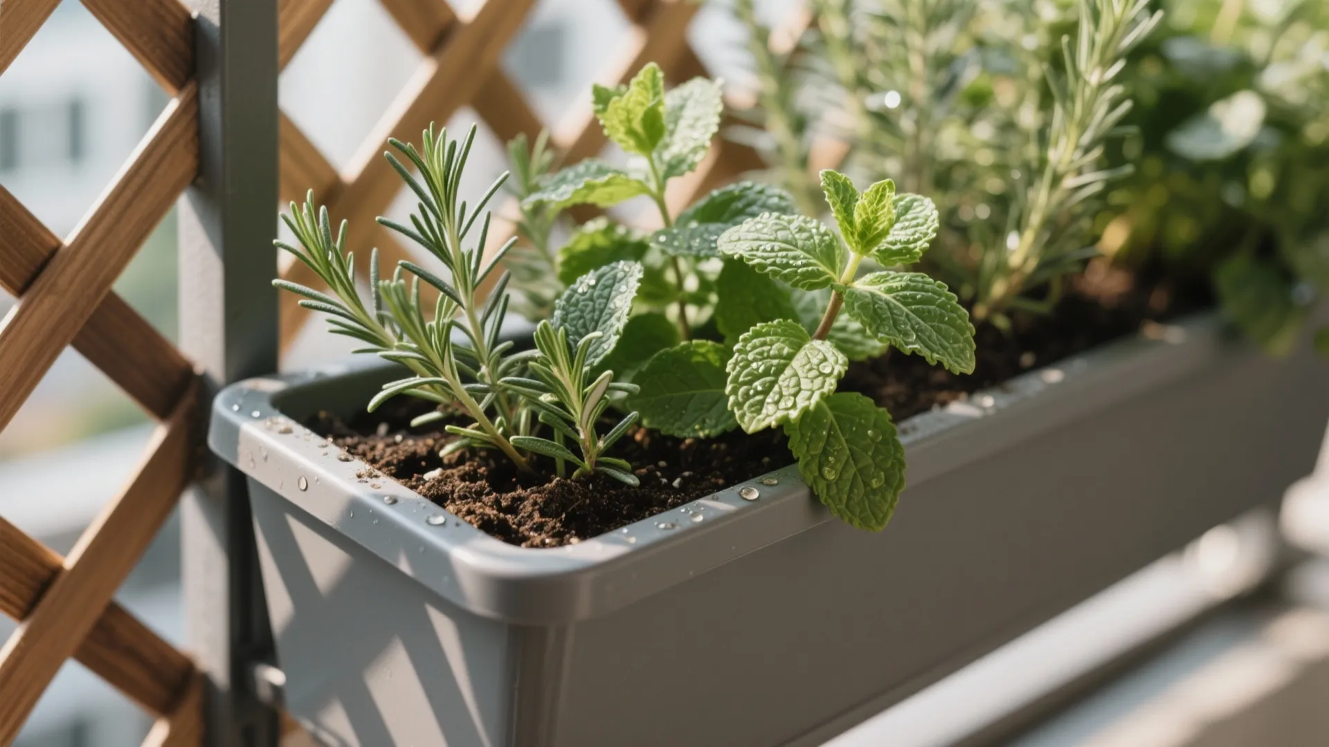 1) Vertical Green Wall + Slim Planter Rail