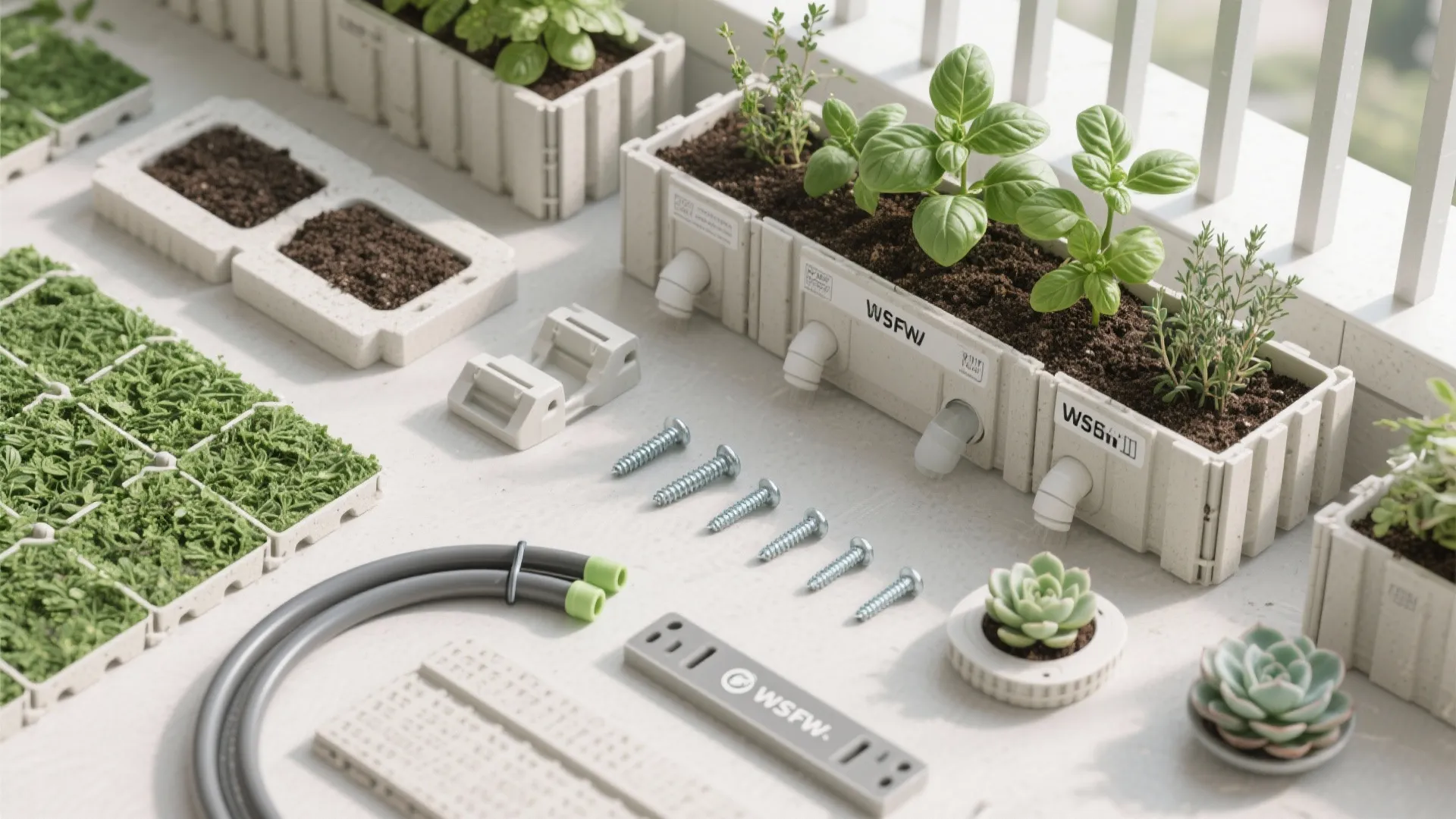 Vertical green wall with modular planters