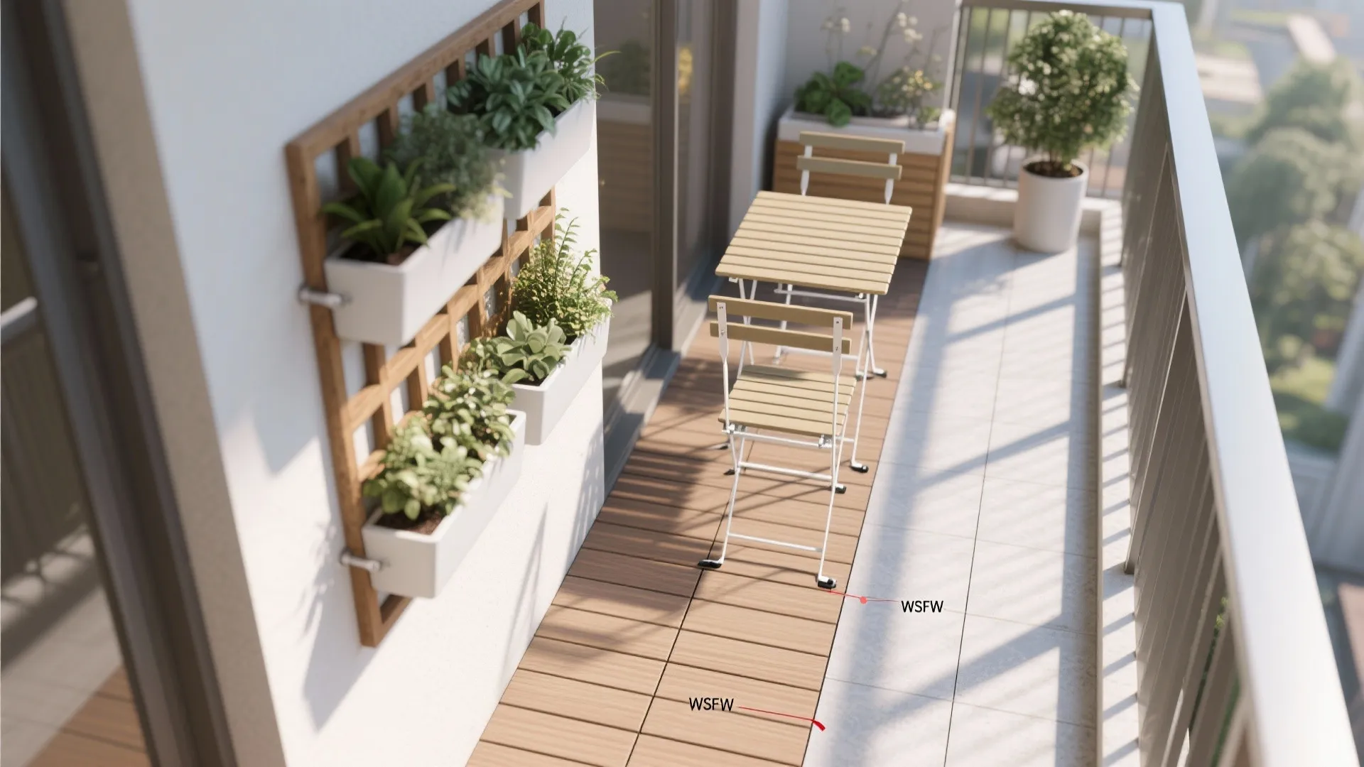 2) Compact Green Wall + Fold-Down Table