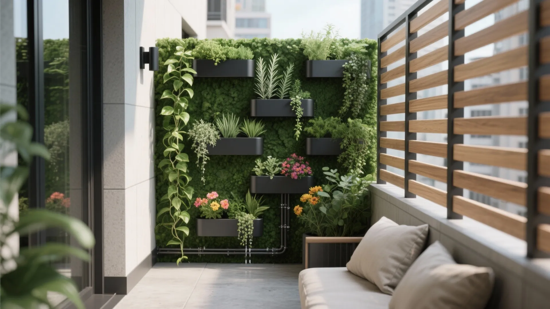 Vertical Green Wall with Modular Planters